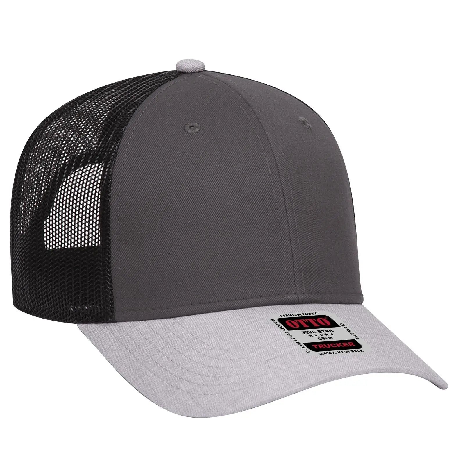 OTTO 83-1239 6 Panel Low Profile Mesh Back Trucker Cap - Ht.Gray/Char.Gray/Blk - Ht.Gray/Char.Gray/Blk / 6 1/2’’ - 7