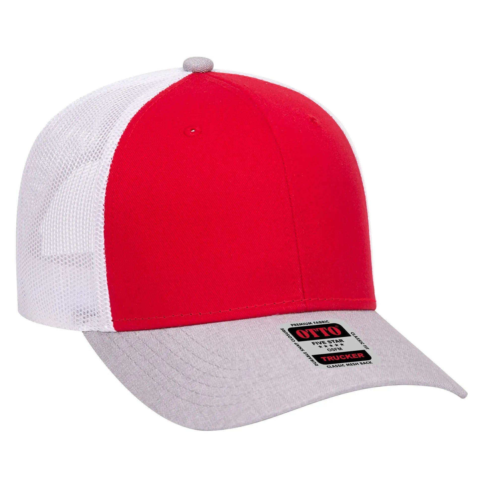 OTTO 83-1239 6 Panel Low Profile Mesh Back Trucker Cap - HeatherGray/Red/White - HeatherGray/Red/White / 6 1/2’’ - 7