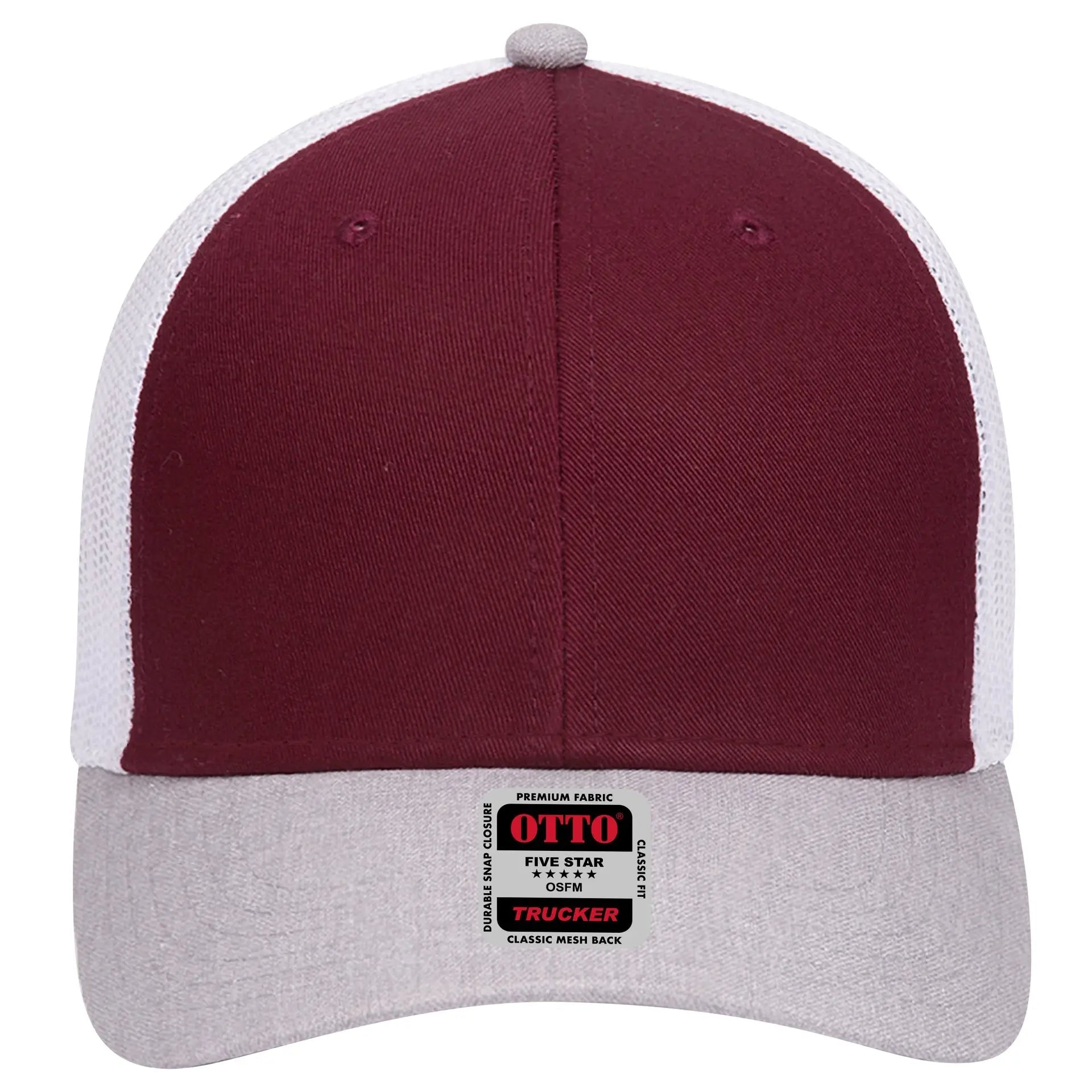 OTTO 83-1239 6 Panel Low Profile Mesh Back Trucker Cap - HeatherGray/Maroon/White - HeatherGray/Maroon/White / 6 1/2’’