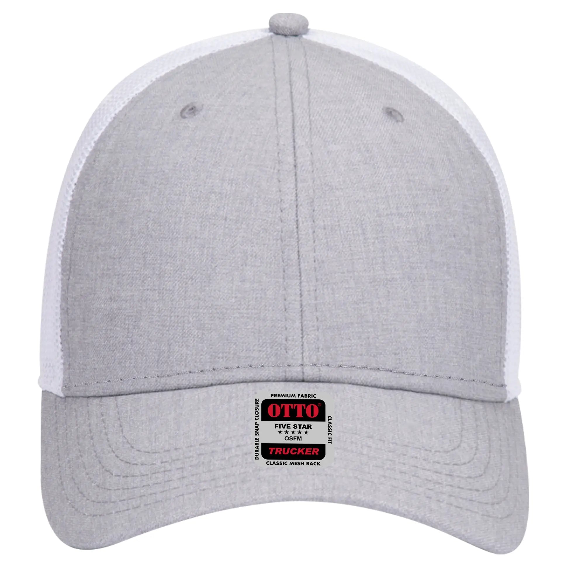 OTTO 83-1239 6 Panel Low Profile Mesh Back Trucker Cap - HeatherGray/HeatherGray/White - HeatherGray/HeatherGray/White