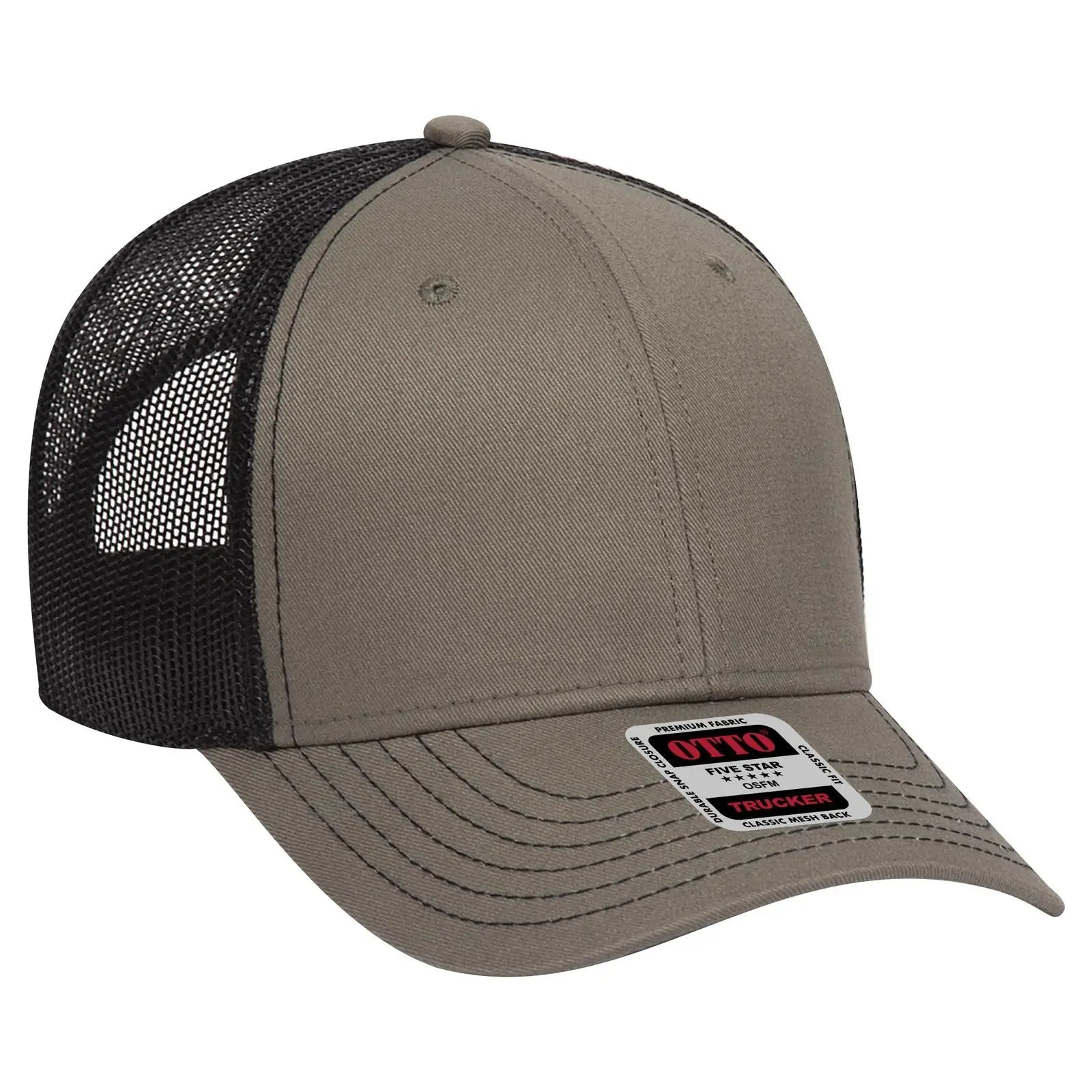 OTTO 83-1239 6 Panel Low Profile Mesh Back Trucker Cap - Ol.Grn/Ol.Grn/Blk - Ol.Grn/Ol.Grn/Blk / 6 1/2’’ - 7 5/8’’