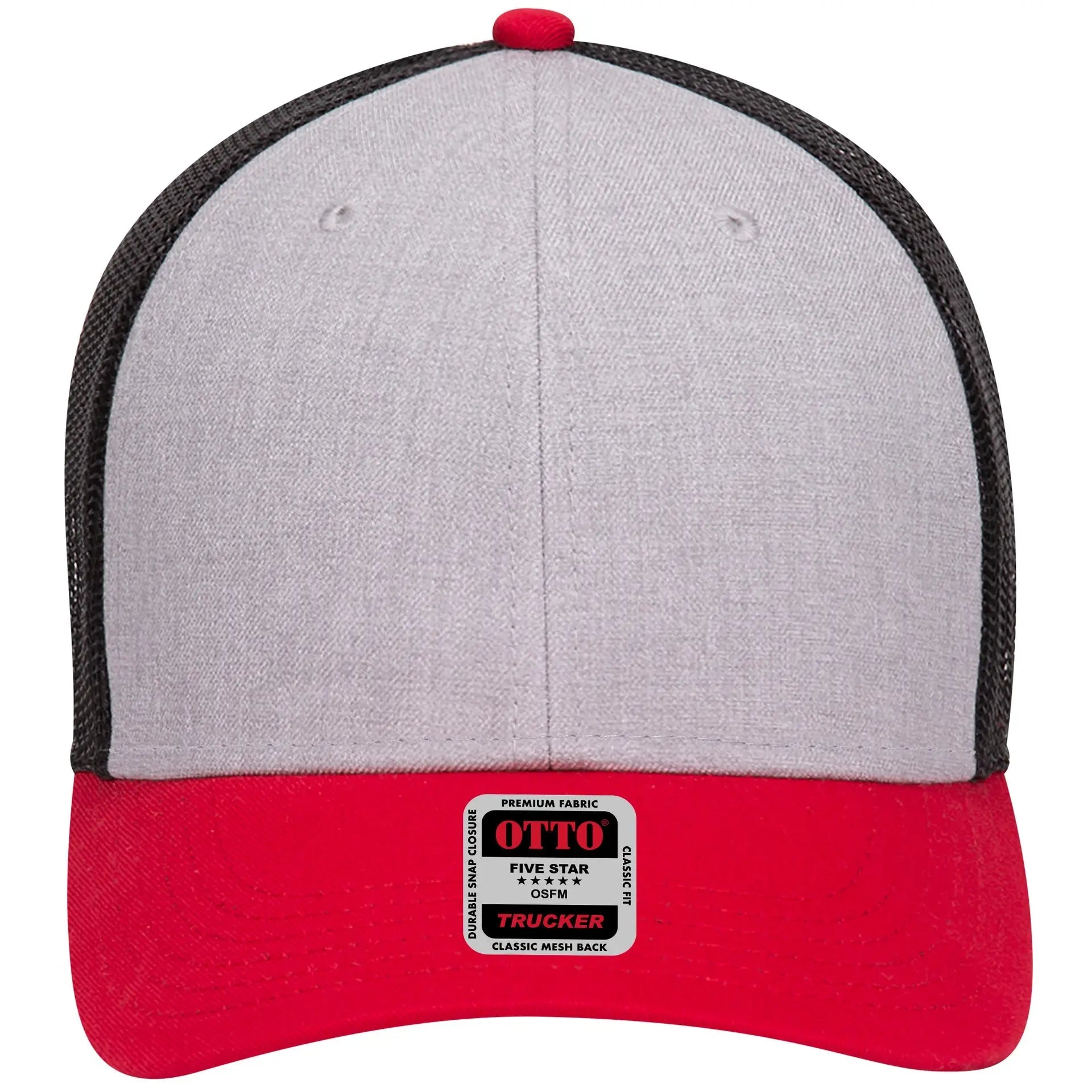 OTTO 83-1239 6 Panel Low Profile Mesh Back Trucker Cap - Red/HeatherGry/Black - Red/HeatherGry/Black / 6 1/2’’ - 7 5/8’’