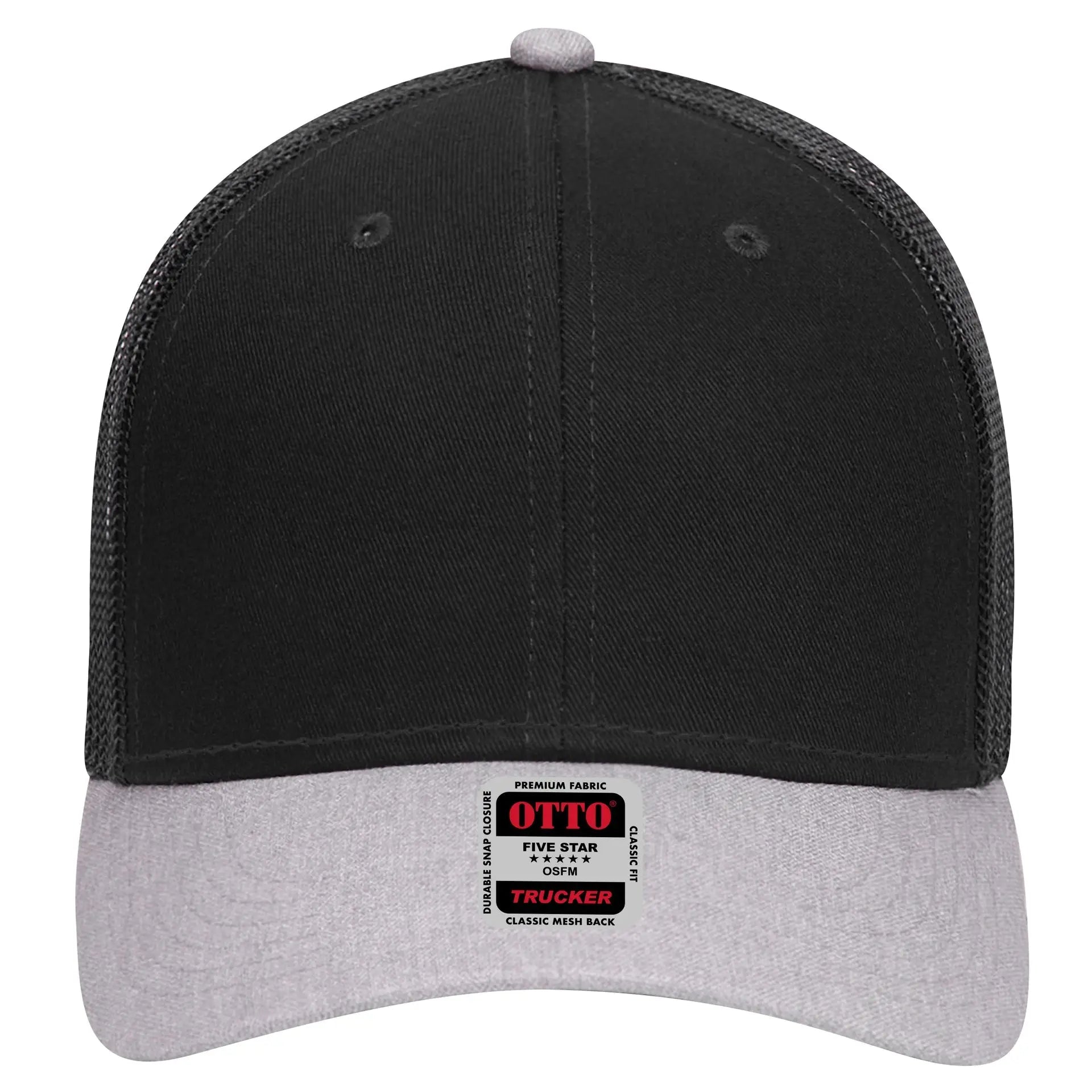 OTTO 83-1239 6 Panel Low Profile Mesh Back Trucker Cap - HeatherGray/Black/Black - HeatherGray/Black/Black / 6 1/2’’