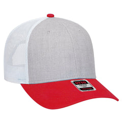 OTTO 83-1239 6 Panel Low Profile Mesh Back Trucker Cap - Red/HeatherGry/White - Red/HeatherGry/White / 6 1/2’’ - 7 5/8’’