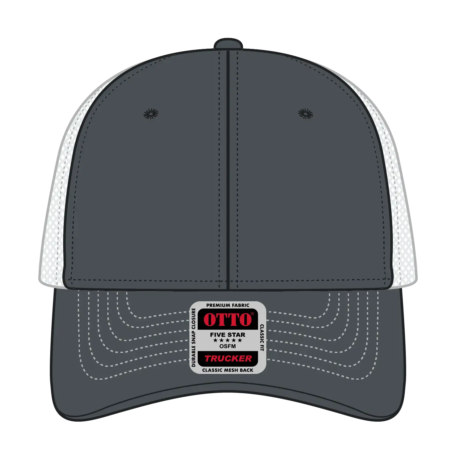 OTTO 83-1239 6 Panel Low Profile Mesh Back Trucker Cap - Ch.Gry/Ch.Gry/Wht - Ch.Gry/Ch.Gry/Wht / 6 1/2’’ - 7 5/8’’