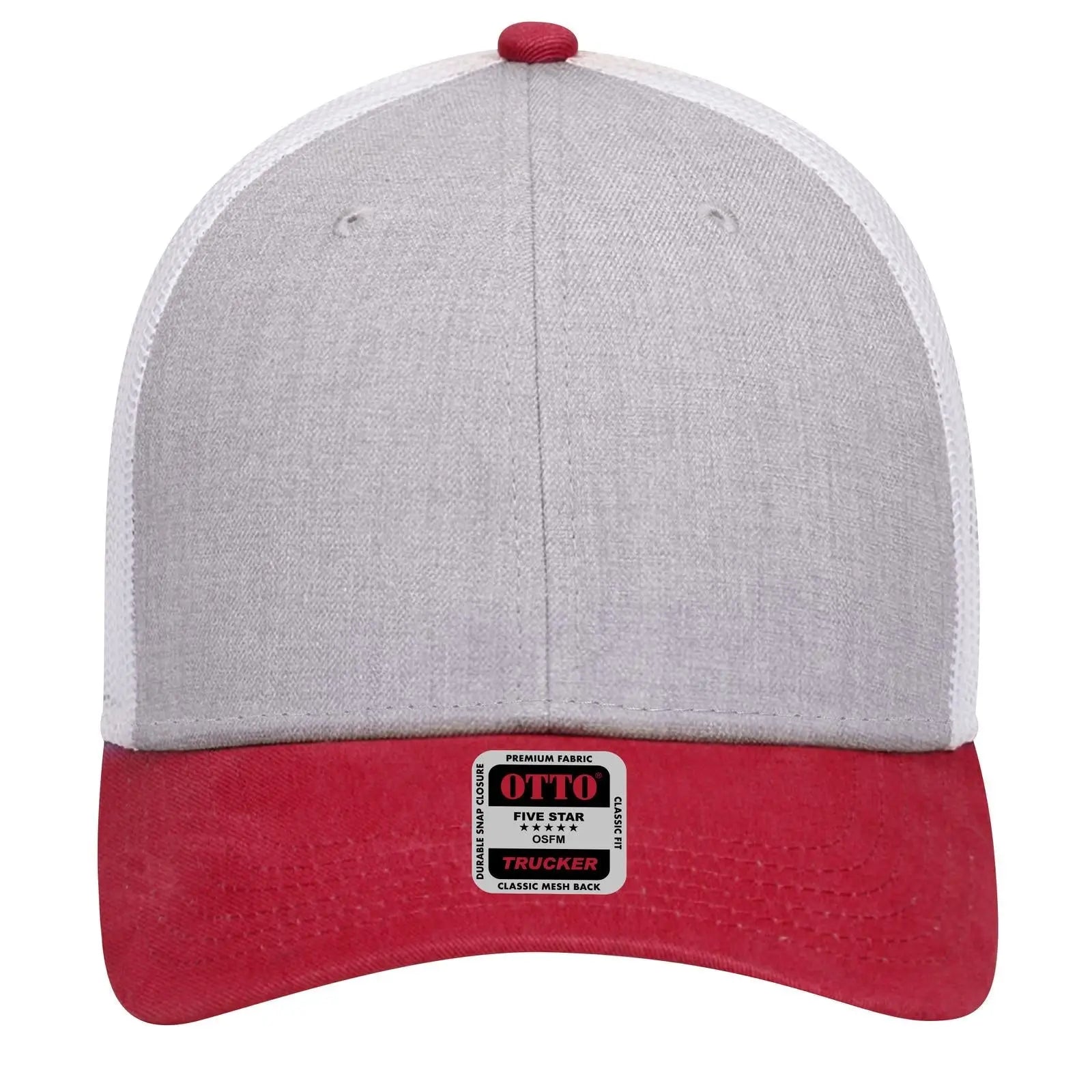 OTTO 83-1239 6 Panel Low Profile Mesh Back Trucker Cap - Red/HeatherGry/White - Red/HeatherGry/White / 6 1/2’’ - 7 5/8’’