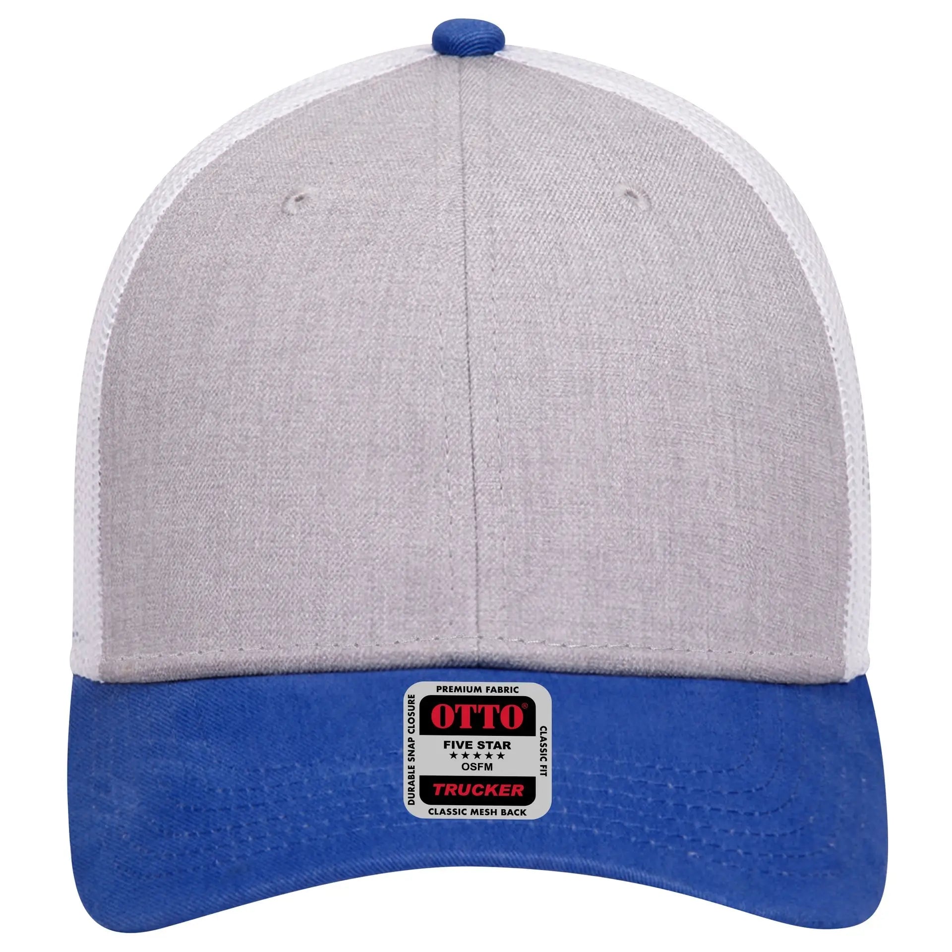 OTTO 83-1239 6 Panel Low Profile Mesh Back Trucker Cap - Royal/HeatherGry/White - Royal/HeatherGry/White / 6 1/2’’ - 7