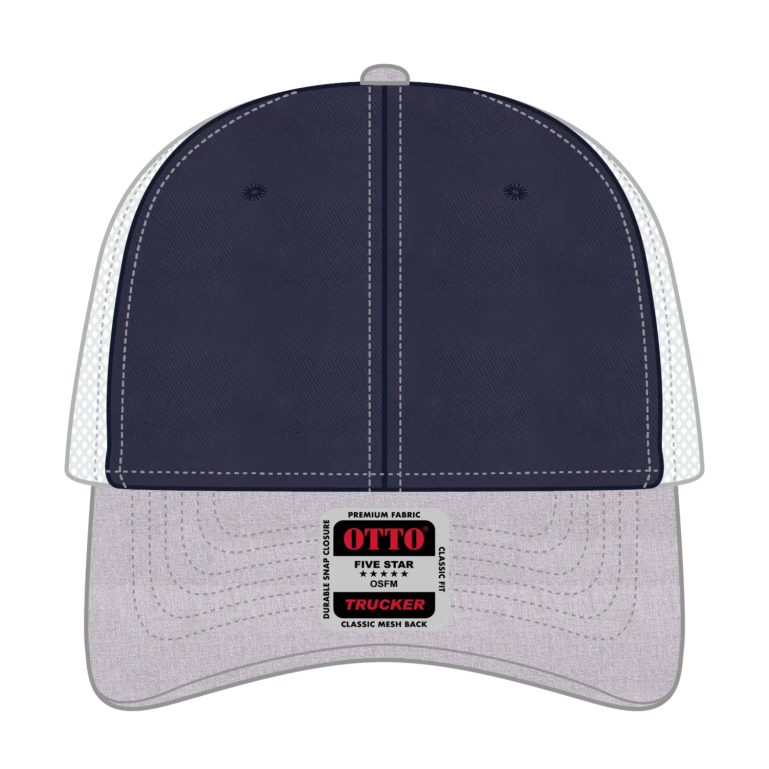 OTTO 83-1239 6 Panel Low Profile Mesh Back Trucker Cap - HeatherGray/Navy/White - HeatherGray/Navy/White / 6 1/2’’ - 7
