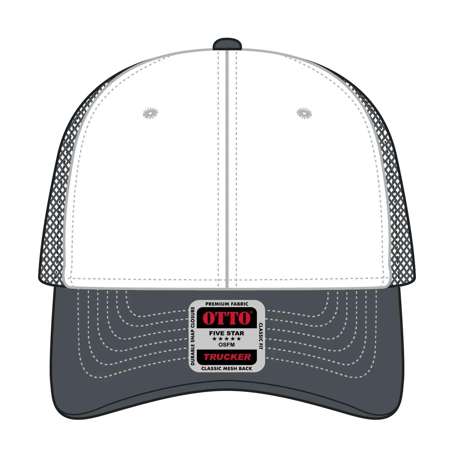 OTTO 83-1239 6 Panel Low Profile Mesh Back Trucker Cap - Ch.Gry/Wht/Ch.Gry - Ch.Gry/Wht/Ch.Gry / 6 1/2’’ - 7 5/8’’