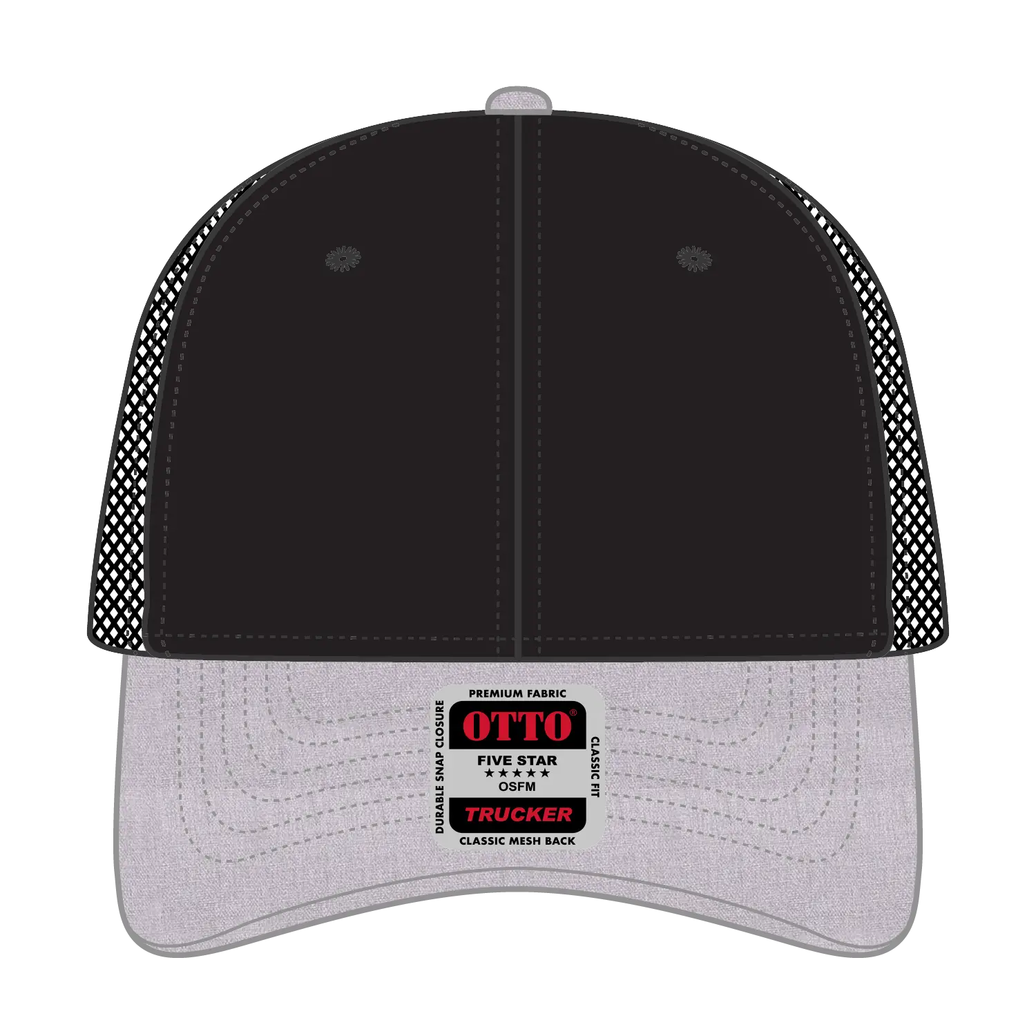 OTTO 83-1239 6 Panel Low Profile Mesh Back Trucker Cap - HeatherGray/Black/Black - HeatherGray/Black/Black / 6 1/2’’