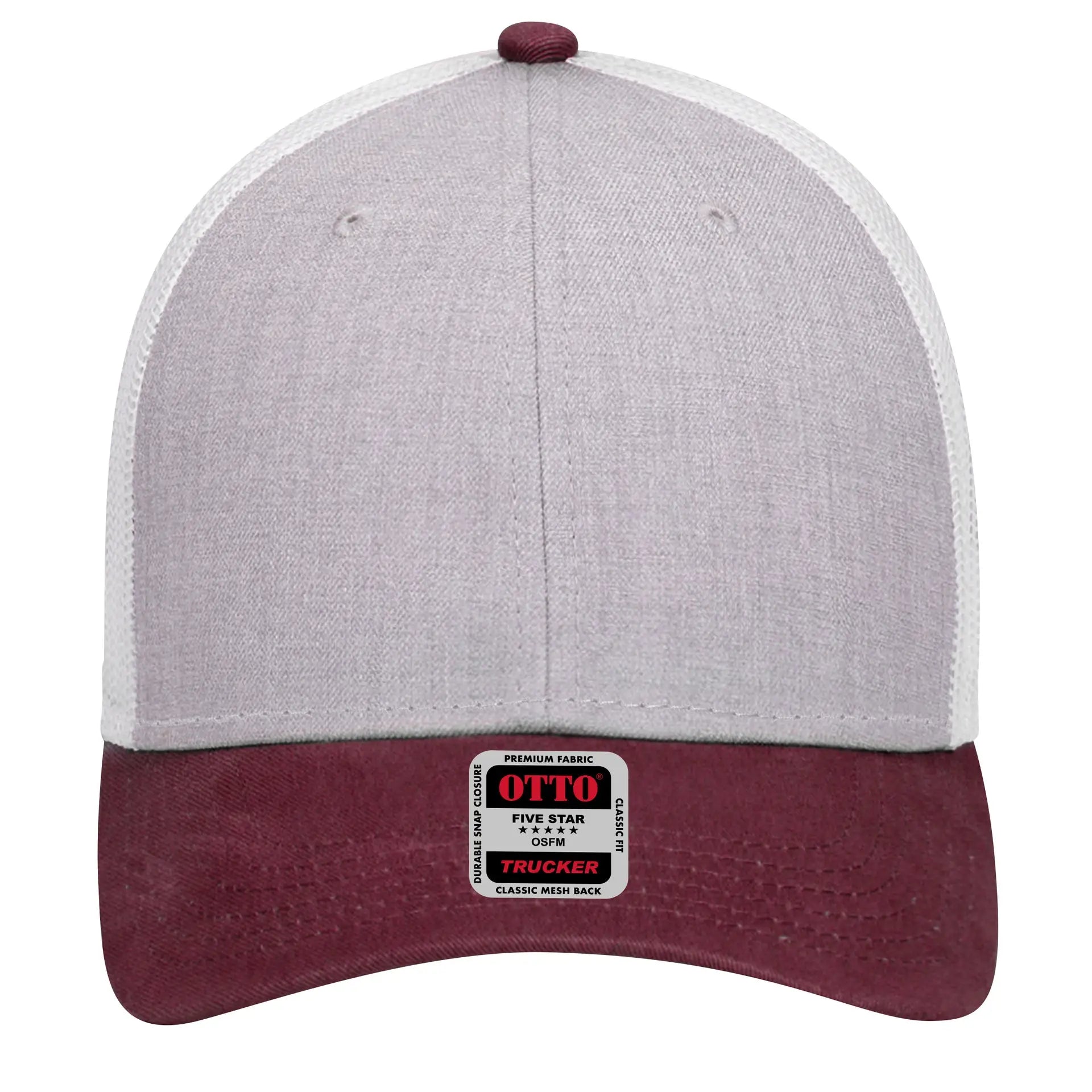 OTTO 83-1239 6 Panel Low Profile Mesh Back Trucker Cap - Maroon/HeatherGray/White - Maroon/HeatherGray/White / 6 1/2’’