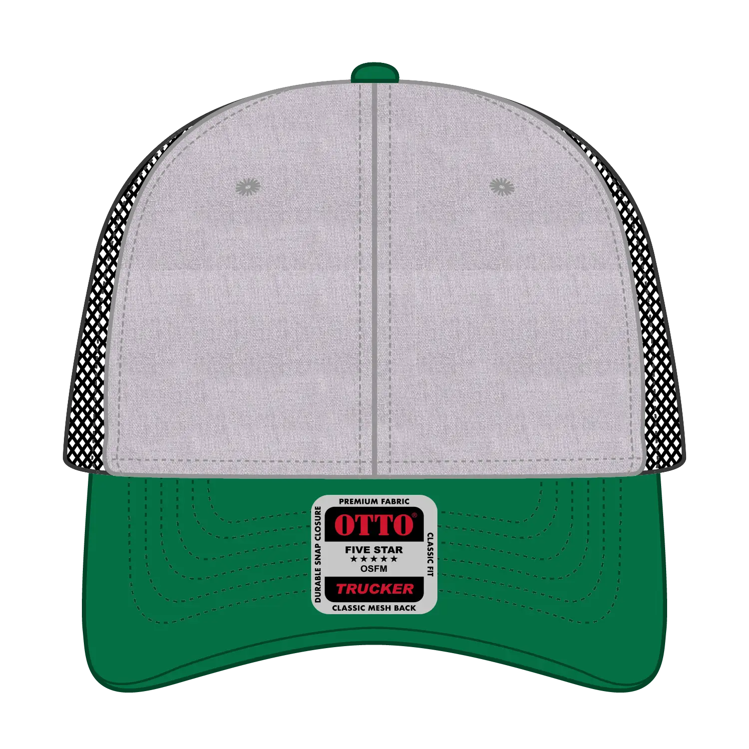 OTTO 83-1239 6 Panel Low Profile Mesh Back Trucker Cap - Kelly/HeatherGray/Black - Kelly/HeatherGray/Black / 6 1/2’’