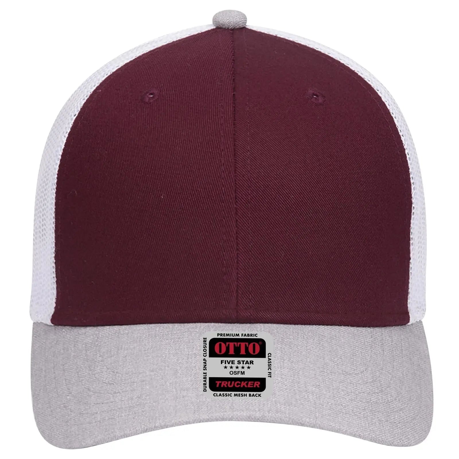 OTTO 83-1239 6 Panel Low Profile Mesh Back Trucker Cap - HeatherGray/Maroon/White - HeatherGray/Maroon/White / 6 1/2’’