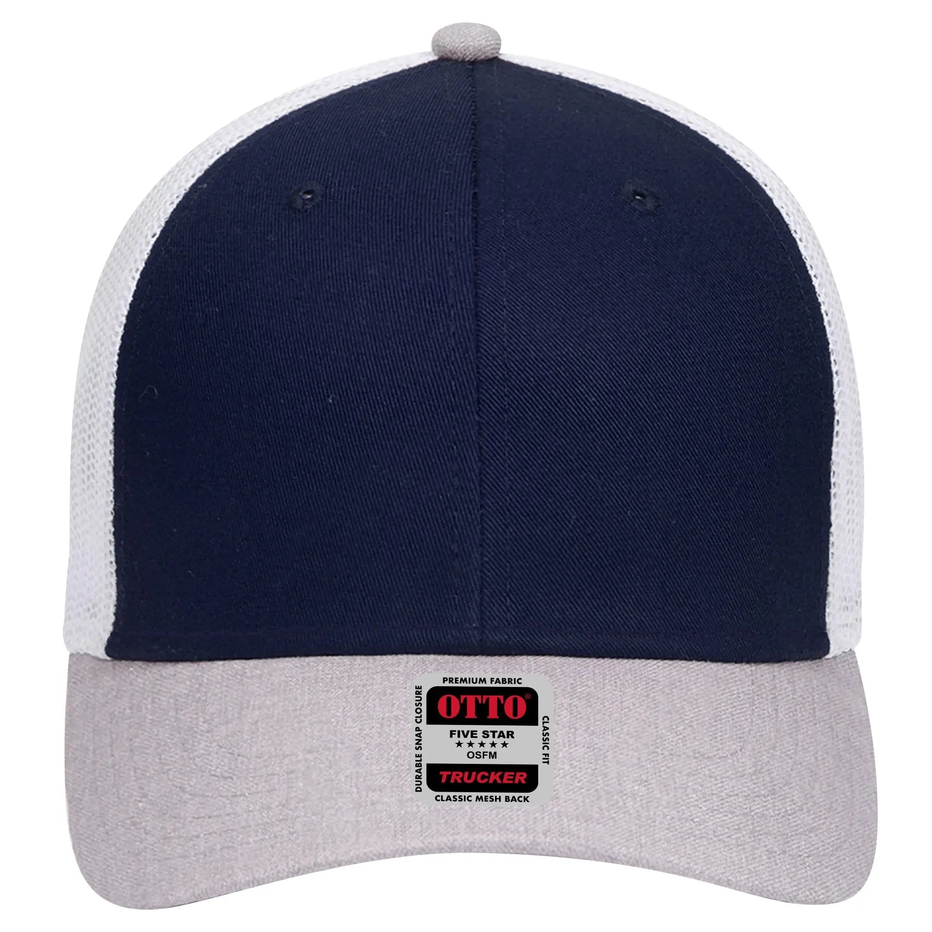 OTTO 83-1239 6 Panel Low Profile Mesh Back Trucker Cap - HeatherGray/Navy/White - HeatherGray/Navy/White / 6 1/2’’ - 7