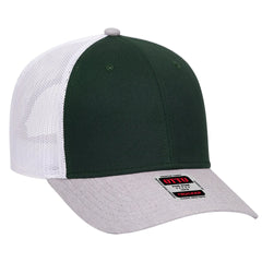 OTTO 83-1239 6 Panel Low Profile Mesh Back Trucker Cap - HeatherGray/DarkGreen/White - HeatherGray/DarkGreen/White / 6