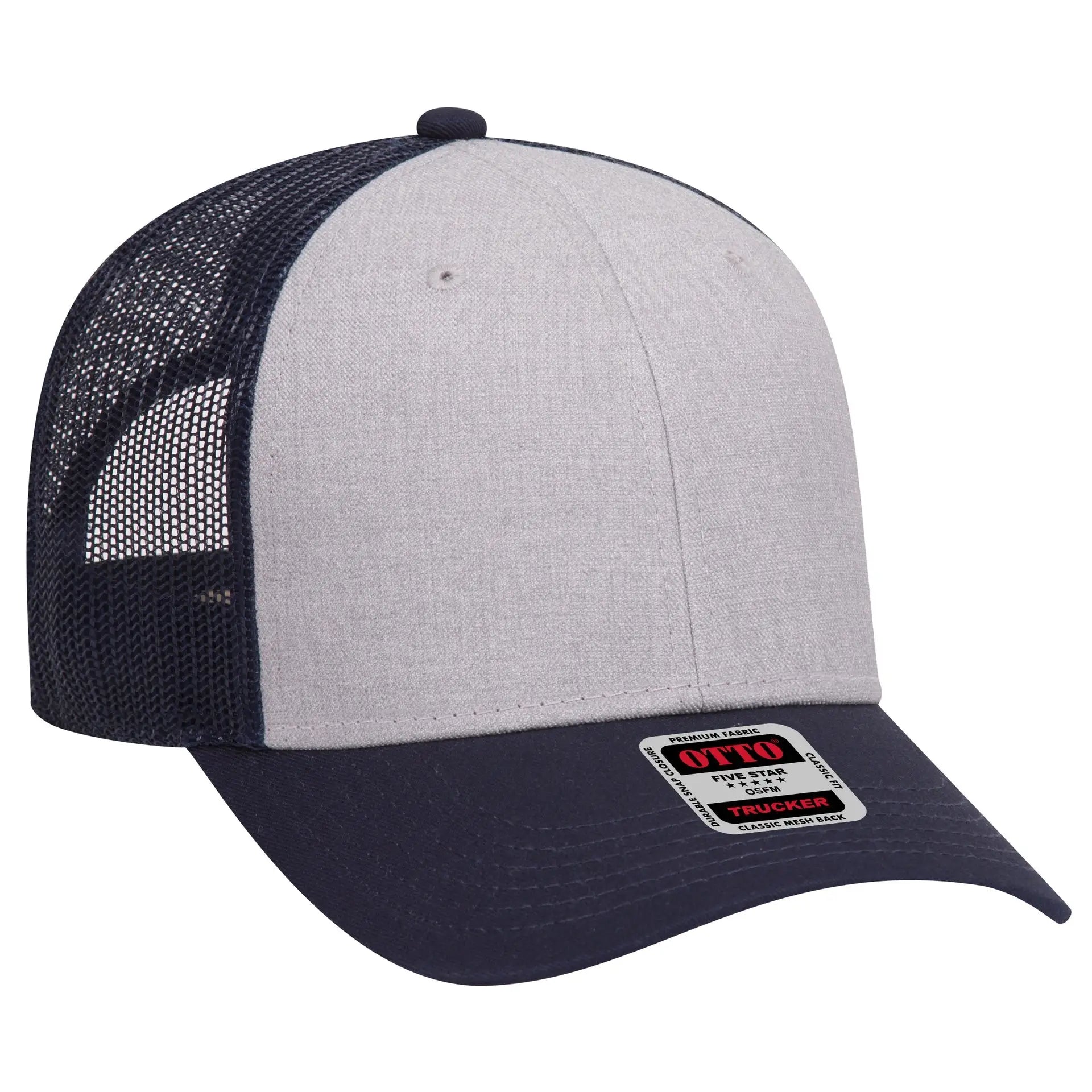 OTTO 83-1239 6 Panel Low Profile Mesh Back Trucker Cap - Navy/HeatherGray/Navy - Navy/HeatherGray/Navy / 6 1/2’’ - 7