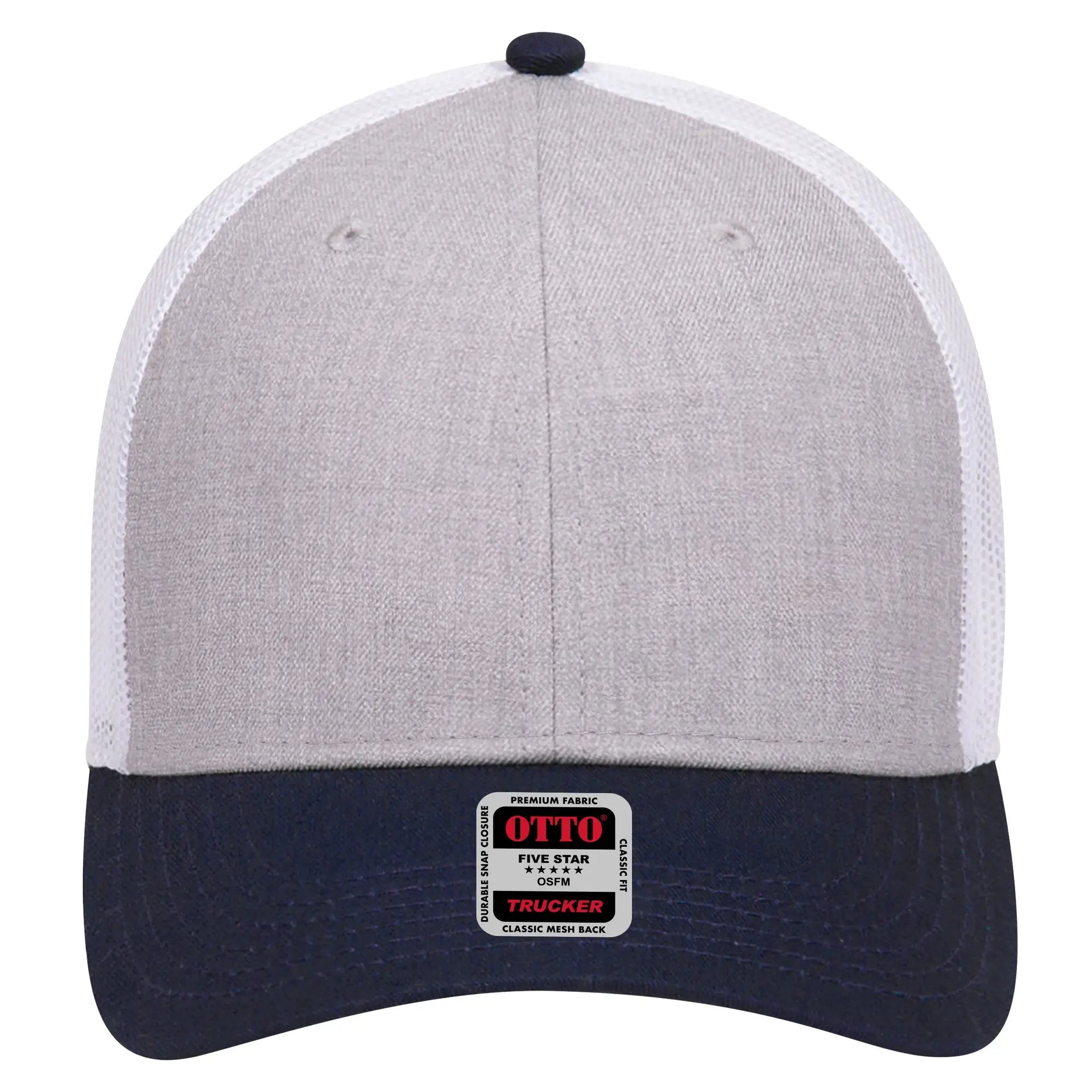 OTTO 83-1239 6 Panel Low Profile Mesh Back Trucker Cap - Navy/HeatherGray/White - Navy/HeatherGray/White / 6 1/2’’ - 7