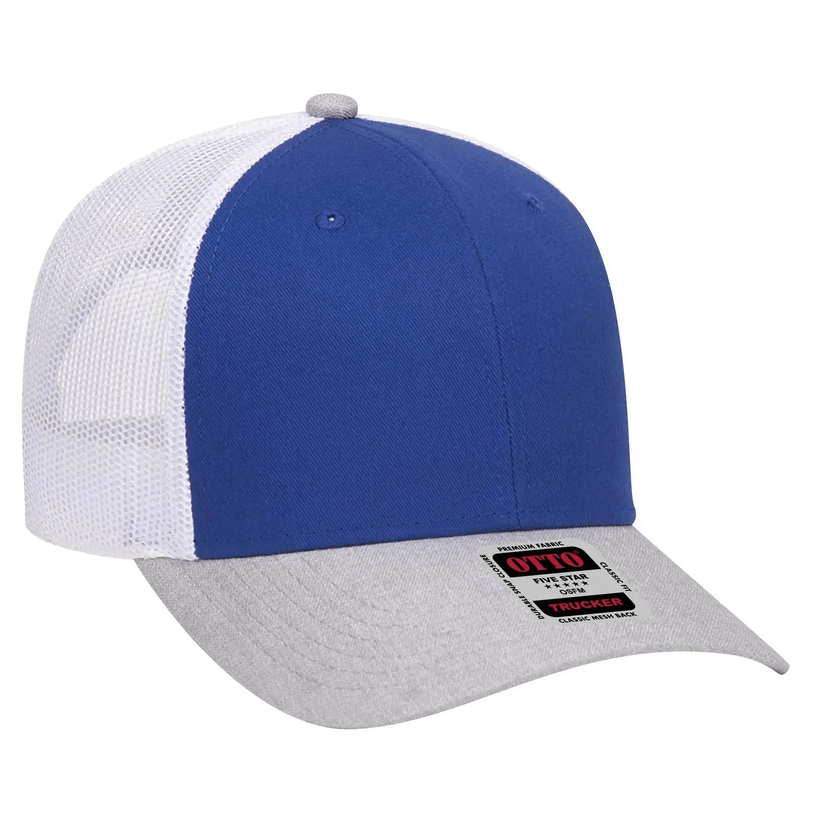 OTTO 83-1239 6 Panel Low Profile Mesh Back Trucker Cap - HeatherGray/Royal/White - HeatherGray/Royal/White / 6 1/2’’