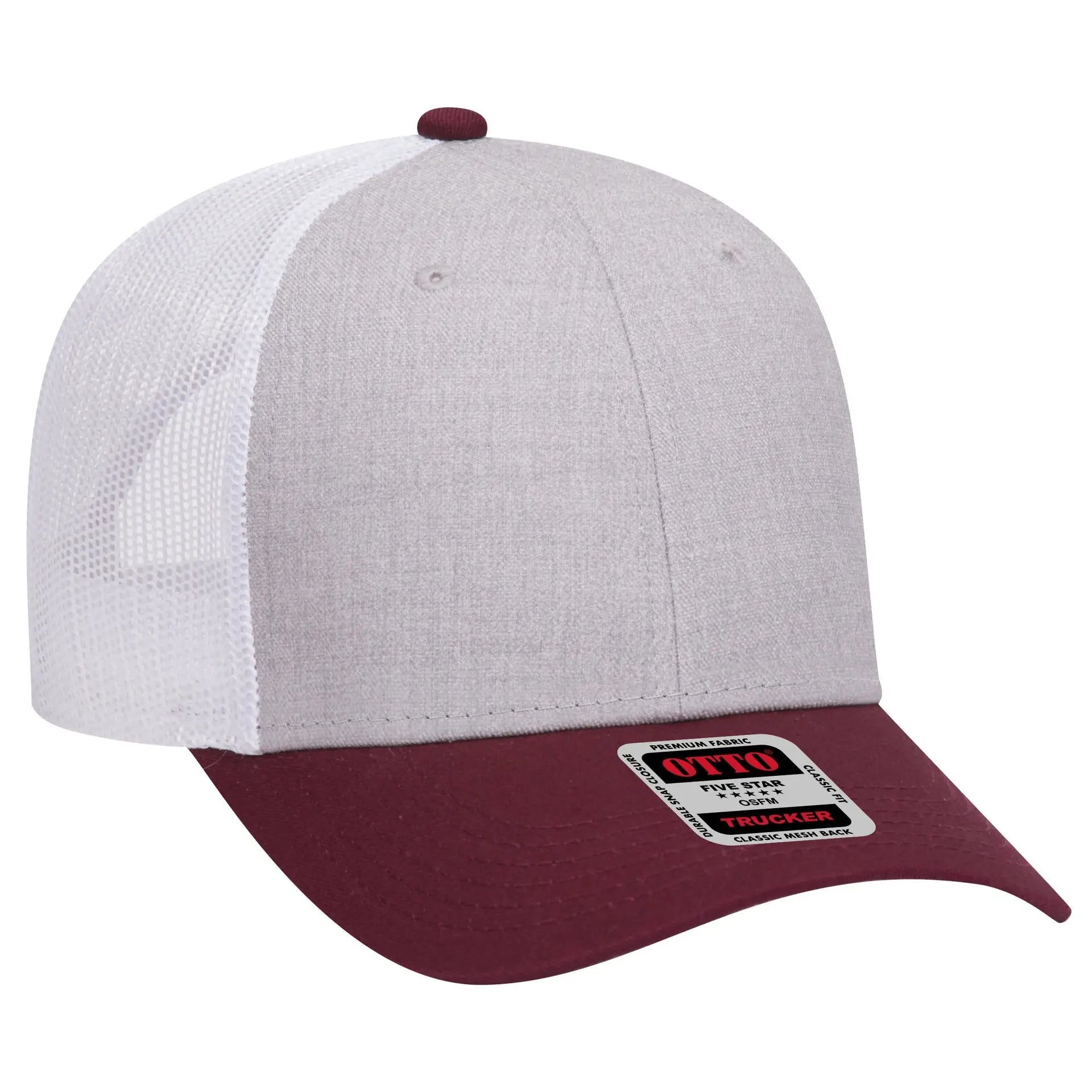 OTTO 83-1239 6 Panel Low Profile Mesh Back Trucker Cap - Maroon/HeatherGray/White - Maroon/HeatherGray/White / 6 1/2’’