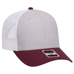 OTTO 83-1239 6 Panel Low Profile Mesh Back Trucker Cap - Maroon/HeatherGray/White - Maroon/HeatherGray/White / 6 1/2’’