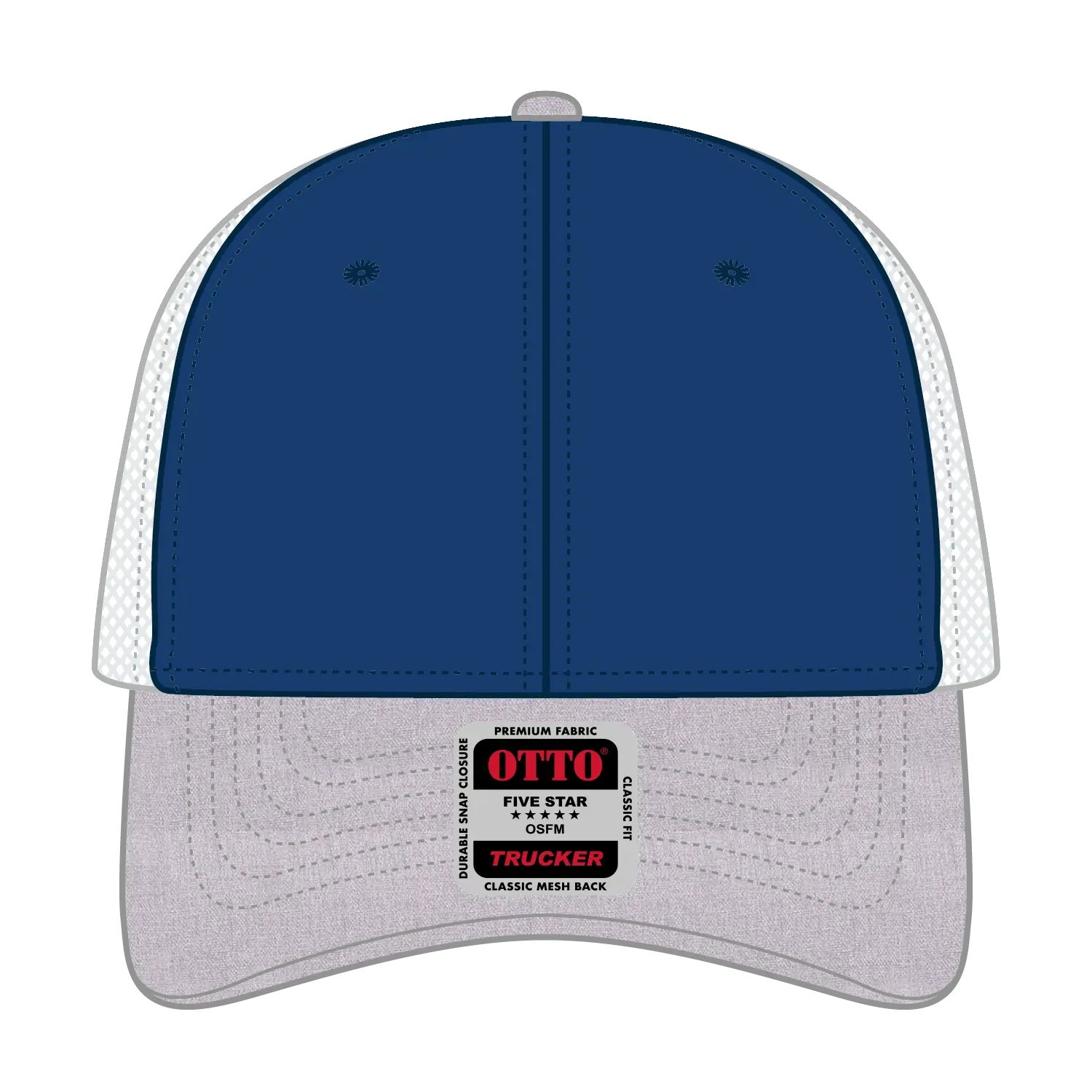OTTO 83-1239 6 Panel Low Profile Mesh Back Trucker Cap - HeatherGray/Royal/White - HeatherGray/Royal/White / 6 1/2’’