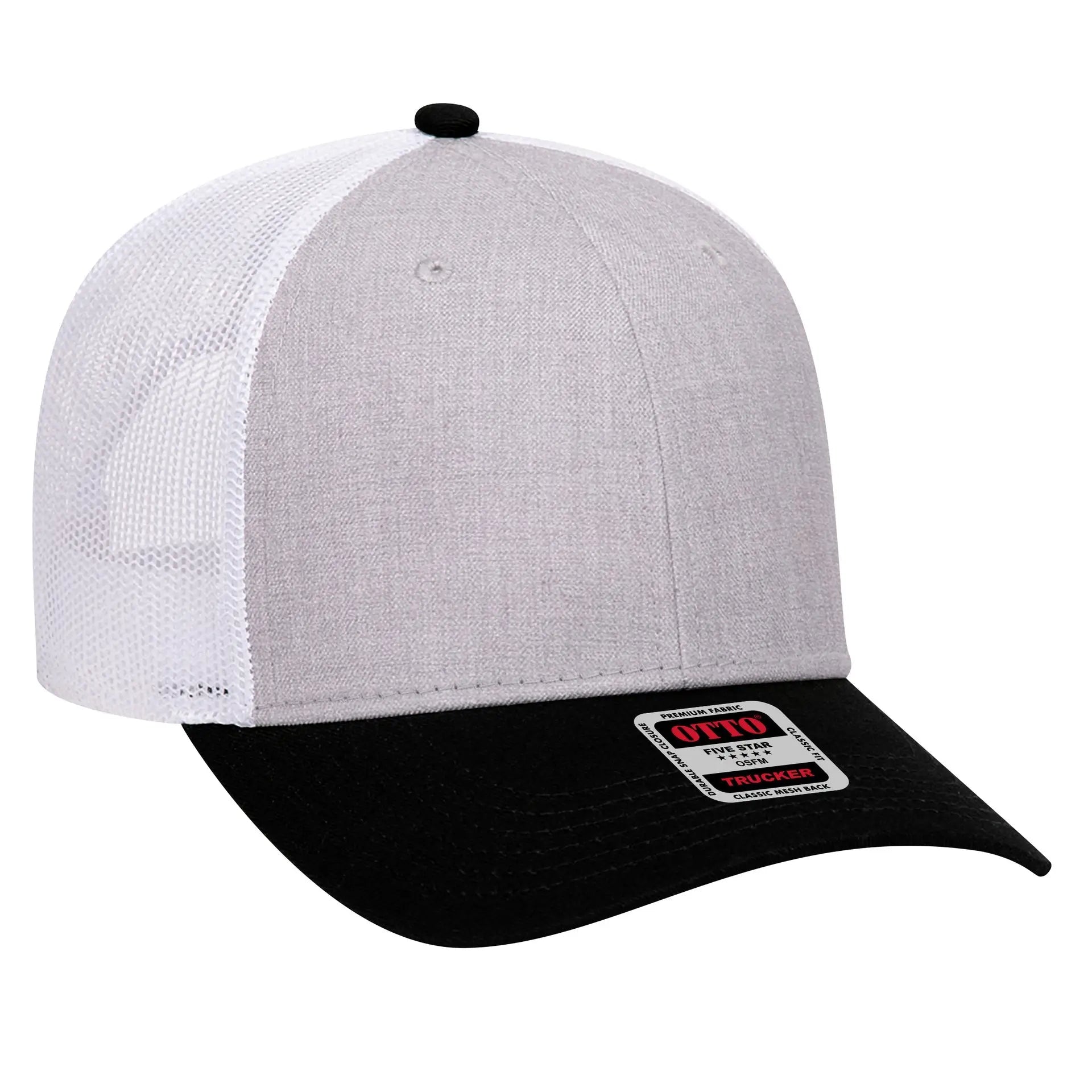 OTTO 83-1239 6 Panel Low Profile Mesh Back Trucker Cap - Black/HeatherGray/White - Black/HeatherGray/White / 6 1/2’’