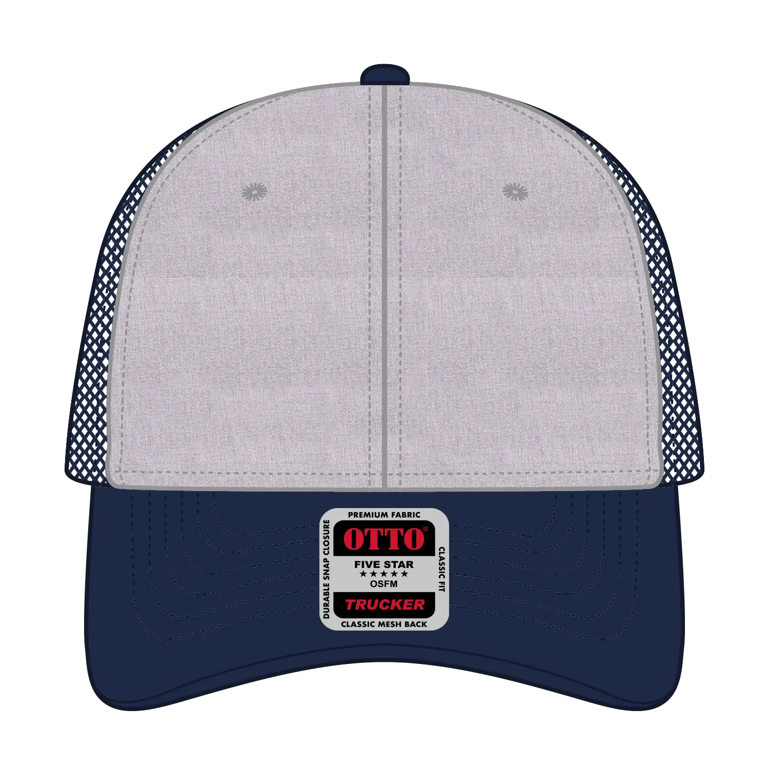 OTTO 83-1239 6 Panel Low Profile Mesh Back Trucker Cap - Navy/HeatherGray/Navy - Navy/HeatherGray/Navy / 6 1/2’’ - 7