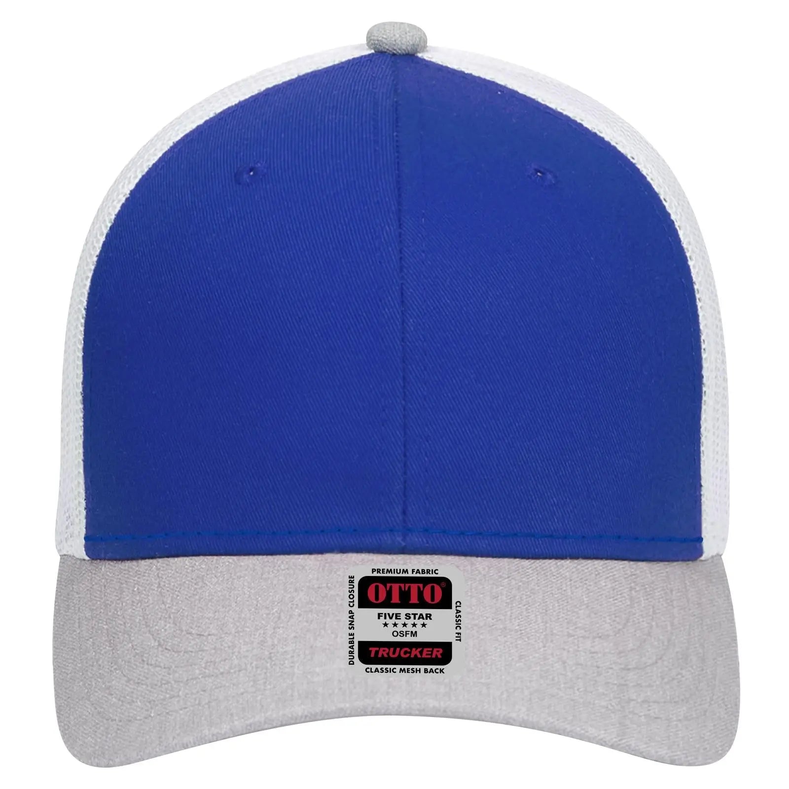 OTTO 83-1239 6 Panel Low Profile Mesh Back Trucker Cap - HeatherGray/Royal/White - HeatherGray/Royal/White / 6 1/2’’