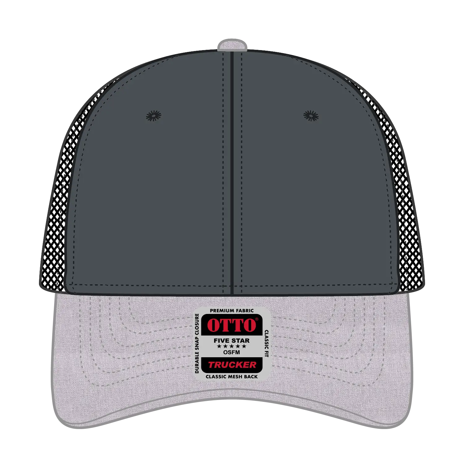 OTTO 83-1239 6 Panel Low Profile Mesh Back Trucker Cap - Ht.Gray/Char.Gray/Blk - Ht.Gray/Char.Gray/Blk / 6 1/2’’ - 7