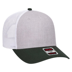 OTTO 83-1239 6 Panel Low Profile Mesh Back Trucker Cap - DarkGreen/HeatherGray/White - DarkGreen/HeatherGray/White / 6
