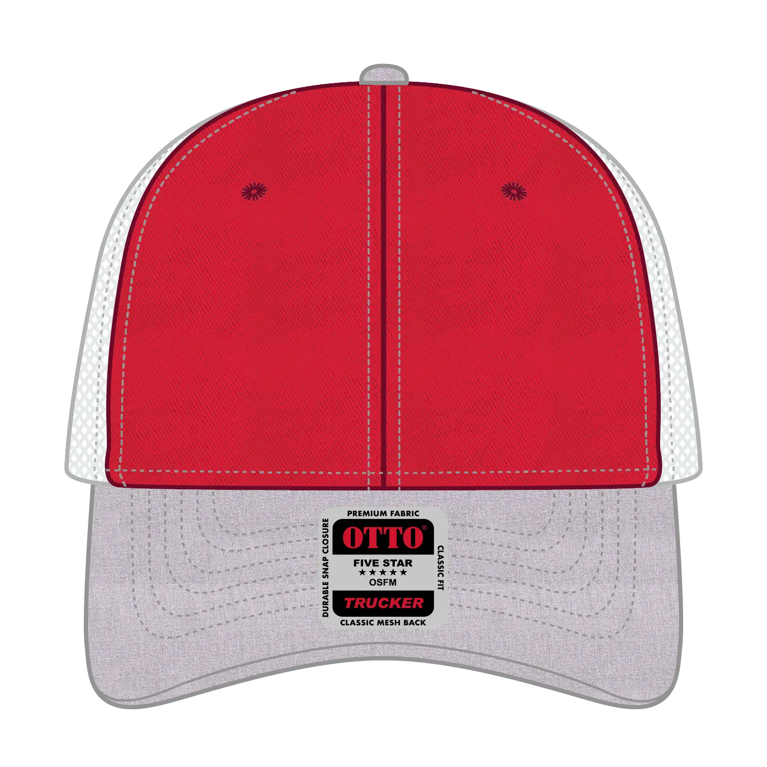 OTTO 83-1239 6 Panel Low Profile Mesh Back Trucker Cap - HeatherGray/Red/White - HeatherGray/Red/White / 6 1/2’’ - 7