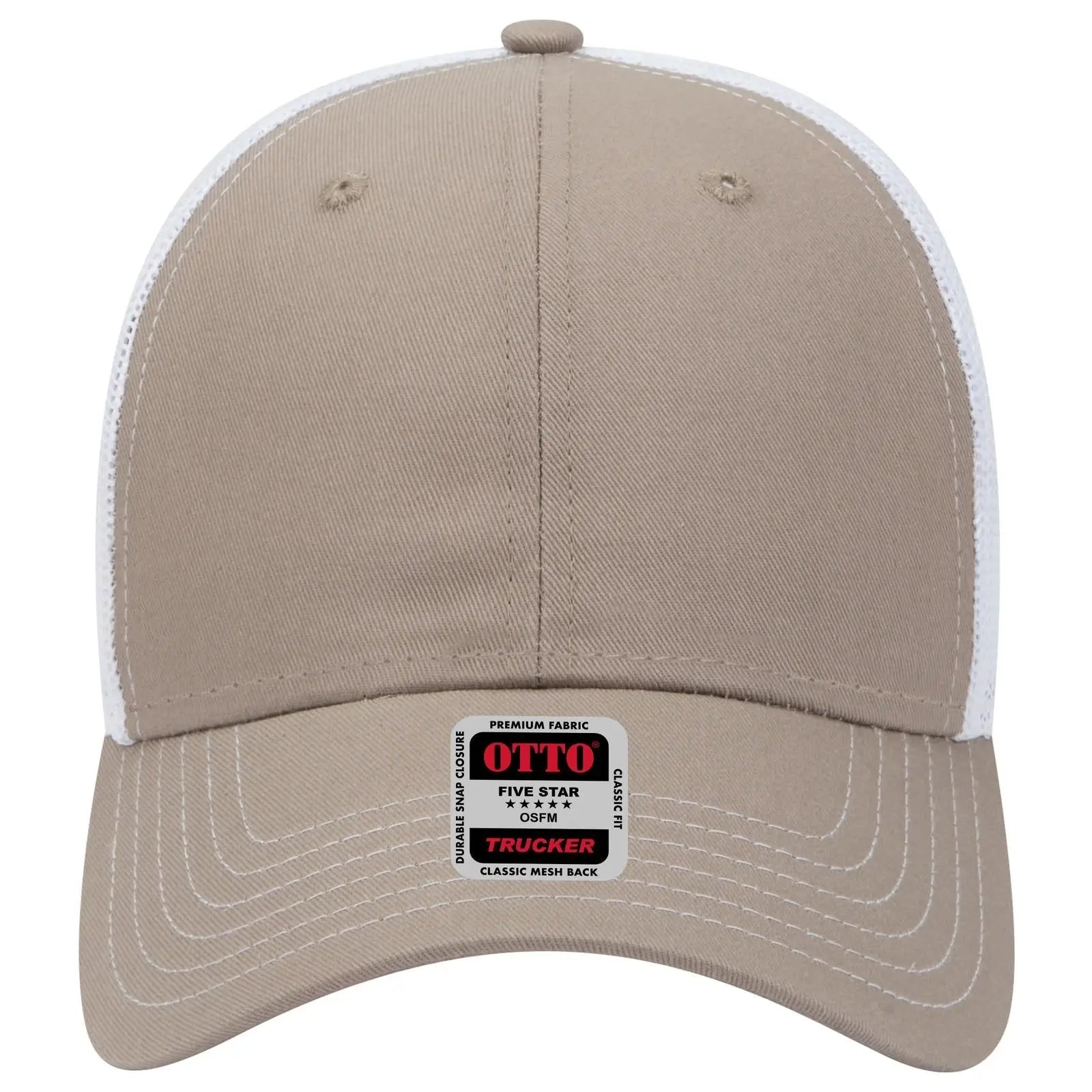 OTTO 83-1239 6 Panel Low Profile Mesh Back Trucker Cap - Dk.Kha/Dk.Kha/Wht - Dk.Kha/Dk.Kha/Wht / 6 1/2’’ - 7 5/8’’