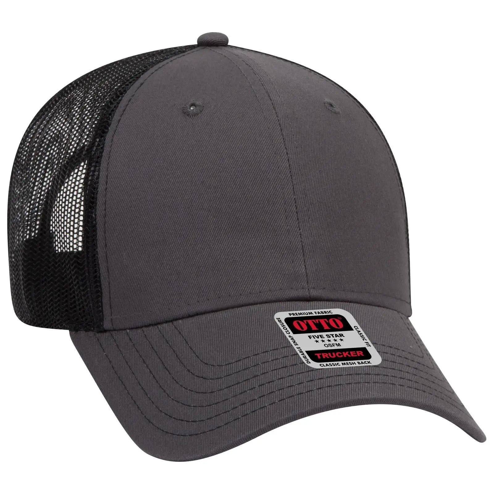 OTTO 83-1239 6 Panel Low Profile Mesh Back Trucker Cap - Ch.Gry/Ch.Gry/Blk - Ch.Gry/Ch.Gry/Blk / 6 1/2’’ - 7 5/8’’
