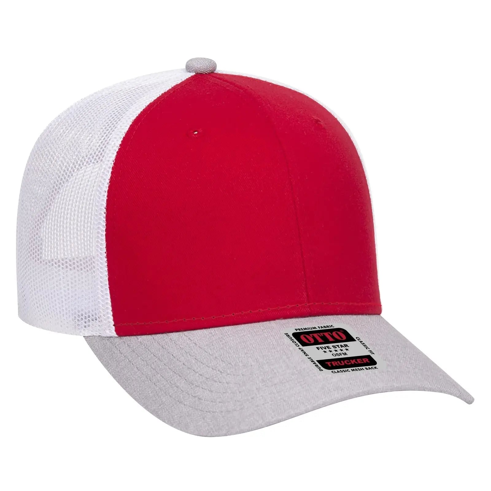 OTTO 83-1239 6 Panel Low Profile Mesh Back Trucker Cap - HeatherGray/Red/White - HeatherGray/Red/White / 6 1/2’’ - 7