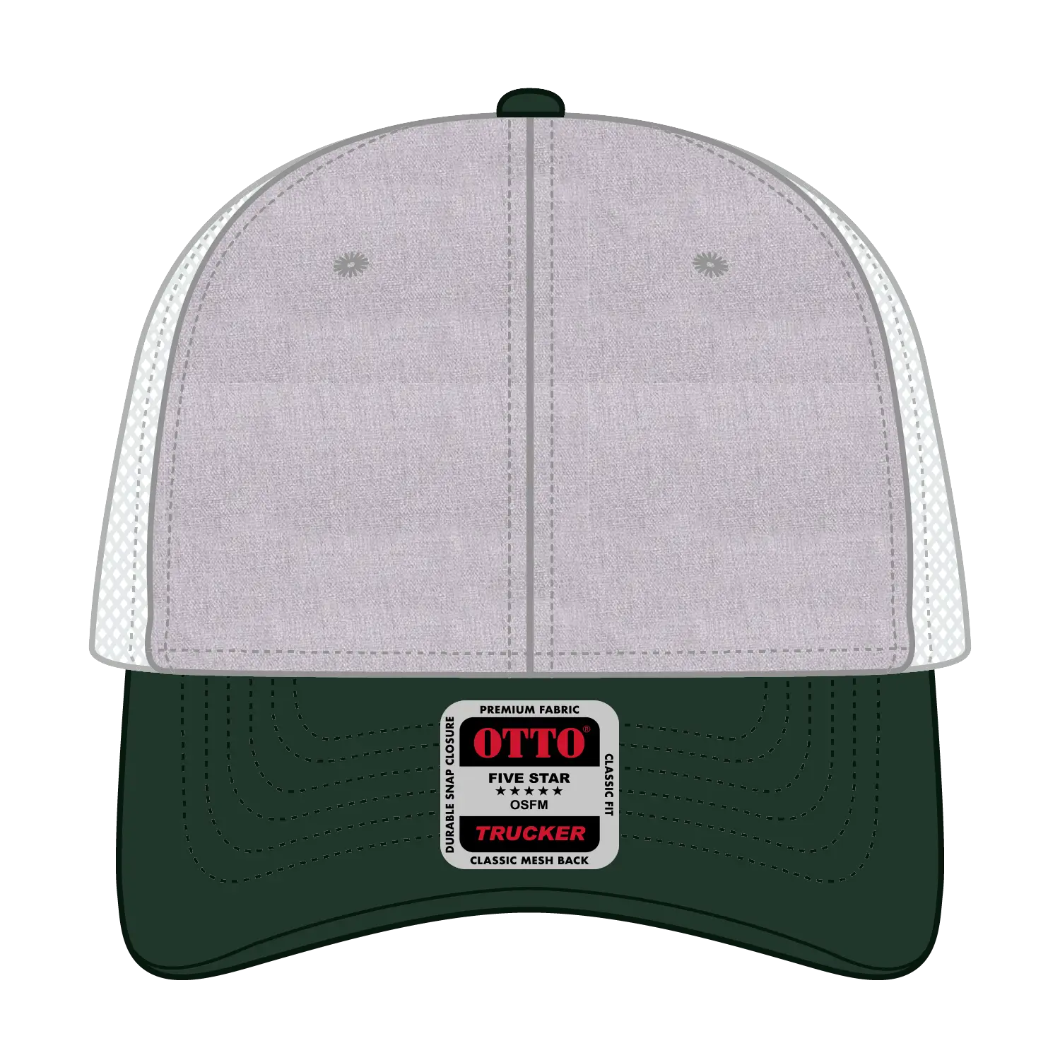 OTTO 83-1239 6 Panel Low Profile Mesh Back Trucker Cap - DarkGreen/HeatherGray/White - DarkGreen/HeatherGray/White / 6