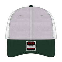 OTTO 83-1239 6 Panel Low Profile Mesh Back Trucker Cap - DarkGreen/HeatherGray/White - DarkGreen/HeatherGray/White / 6