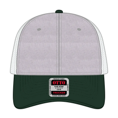 OTTO 83-1239 6 Panel Low Profile Mesh Back Trucker Cap - DarkGreen/HeatherGray/White - DarkGreen/HeatherGray/White / 6