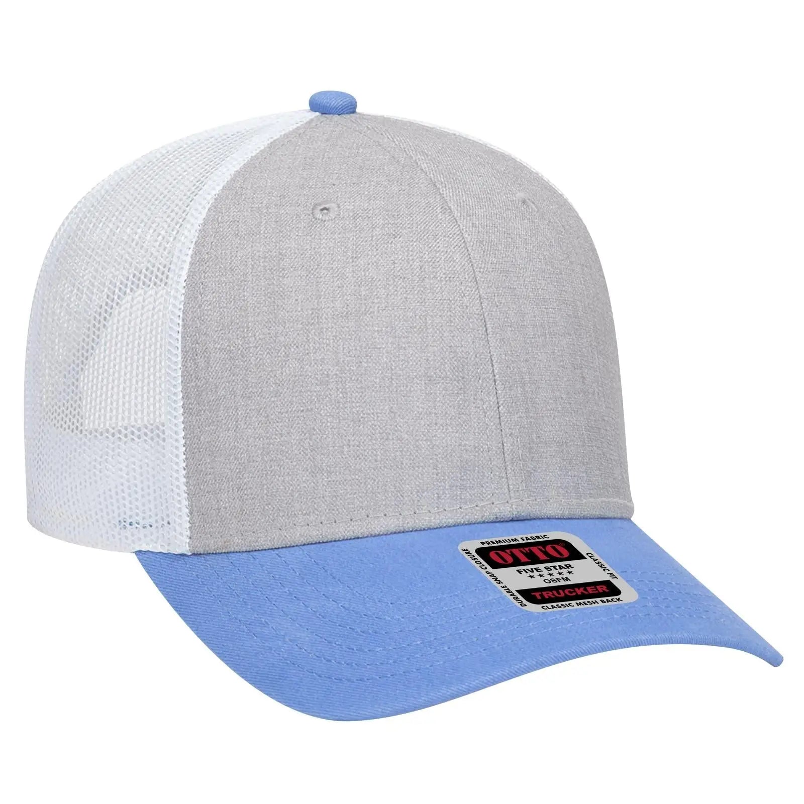 OTTO 83-1239 6 Panel Low Profile Mesh Back Trucker Cap - ColombianBlue/HeatherGray/White
