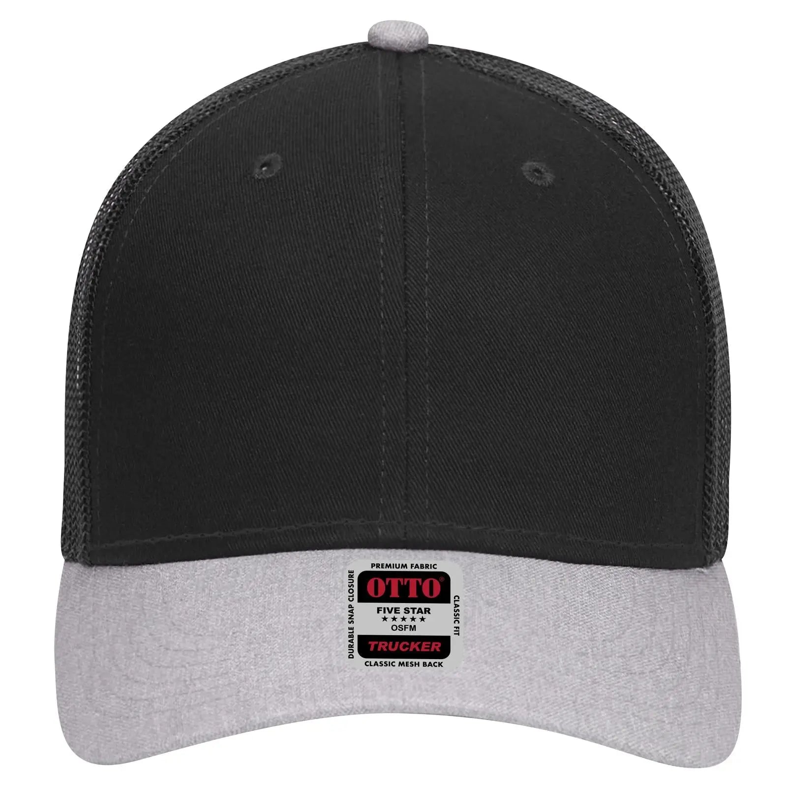 OTTO 83-1239 6 Panel Low Profile Mesh Back Trucker Cap - HeatherGray/Black/Black - HeatherGray/Black/Black / 6 1/2’’
