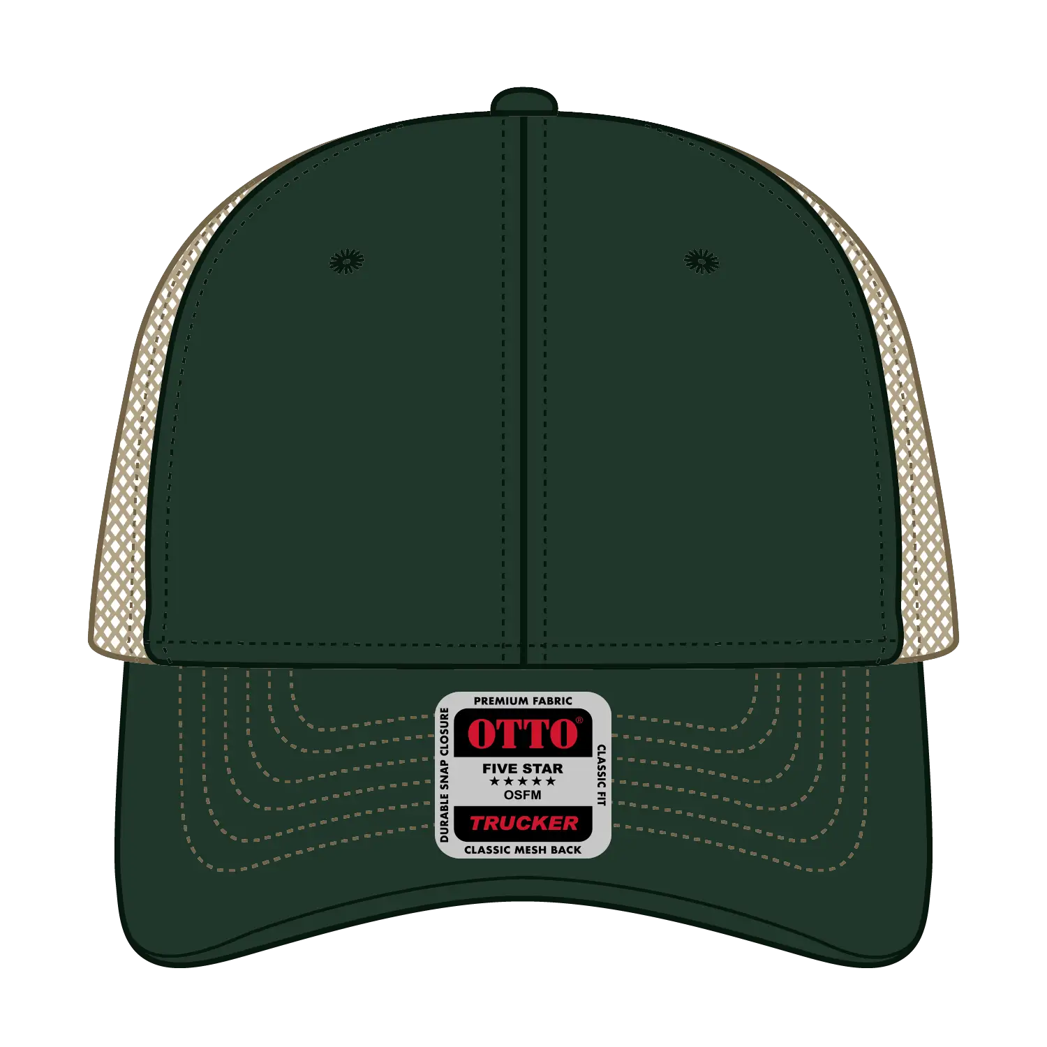 OTTO 83-1239 6 Panel Low Profile Mesh Back Trucker Cap - Dk.Grn/Dk.Grn/Kha - Dk.Grn/Dk.Grn/Kha / 6 1/2’’ - 7 5/8’’