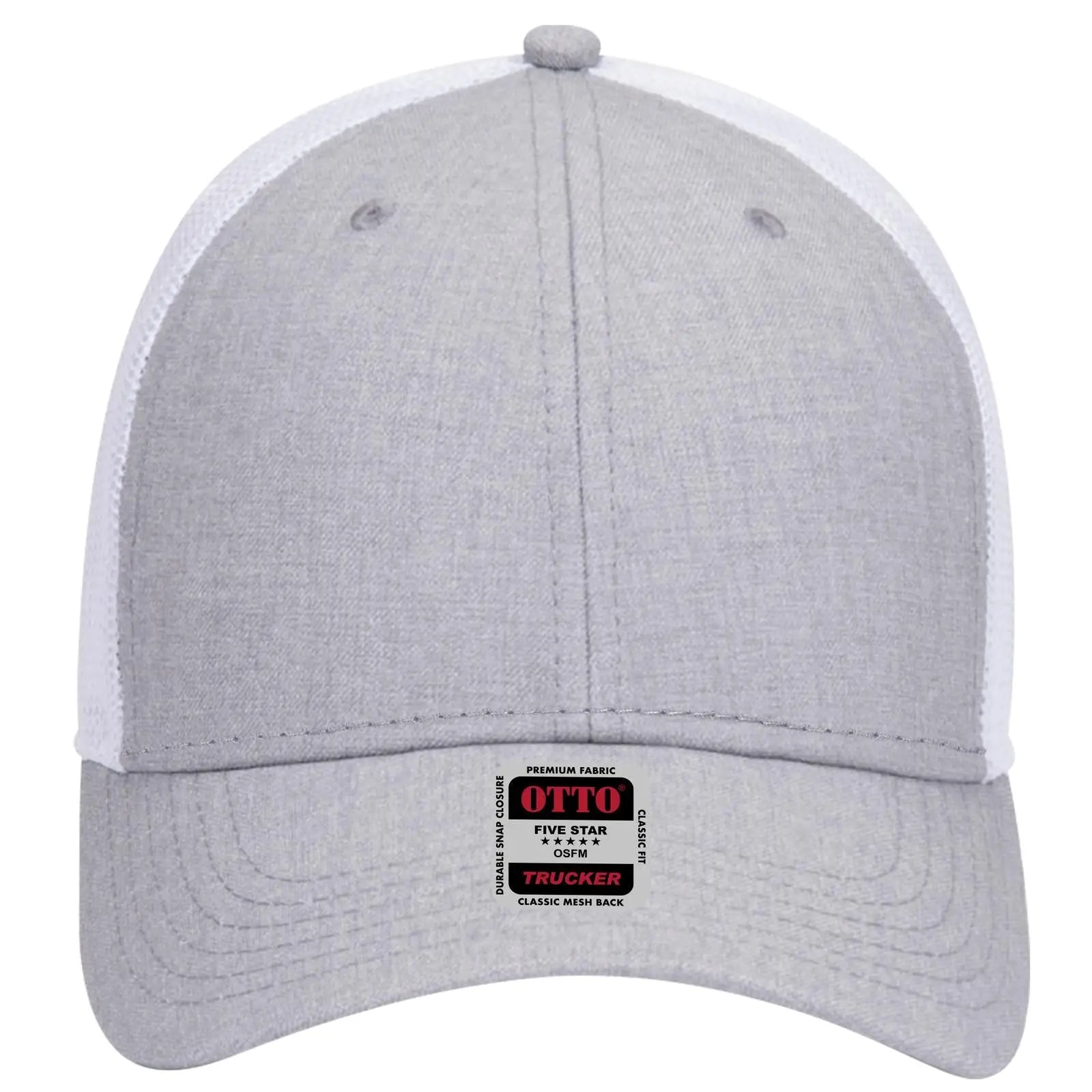 OTTO 83-1239 6 Panel Low Profile Mesh Back Trucker Cap - HeatherGray/HeatherGray/White - HeatherGray/HeatherGray/White