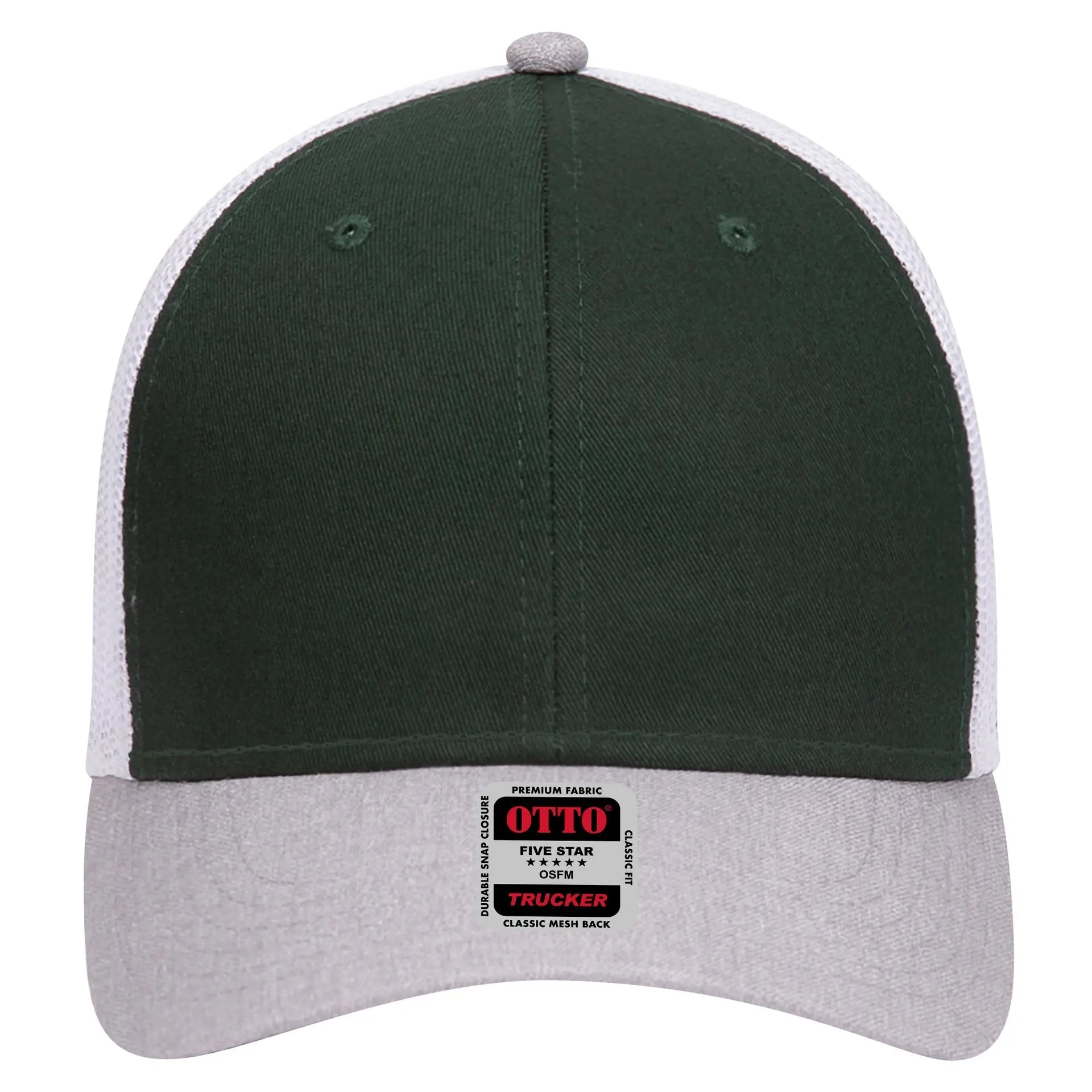 OTTO 83-1239 6 Panel Low Profile Mesh Back Trucker Cap - HeatherGray/DarkGreen/White - HeatherGray/DarkGreen/White / 6
