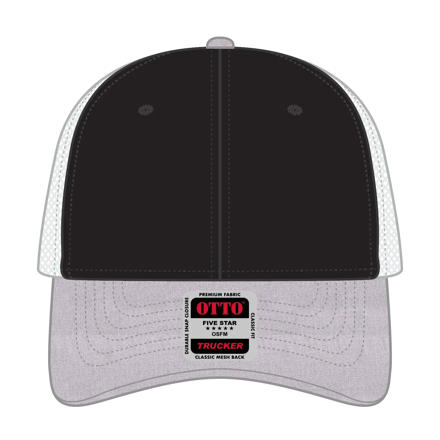 OTTO 83-1239 6 Panel Low Profile Mesh Back Trucker Cap - HeatherGray/Black/White - HeatherGray/Black/White / 6 1/2’’