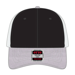 OTTO 83-1239 6 Panel Low Profile Mesh Back Trucker Cap - HeatherGray/Black/White - HeatherGray/Black/White / 6 1/2’’