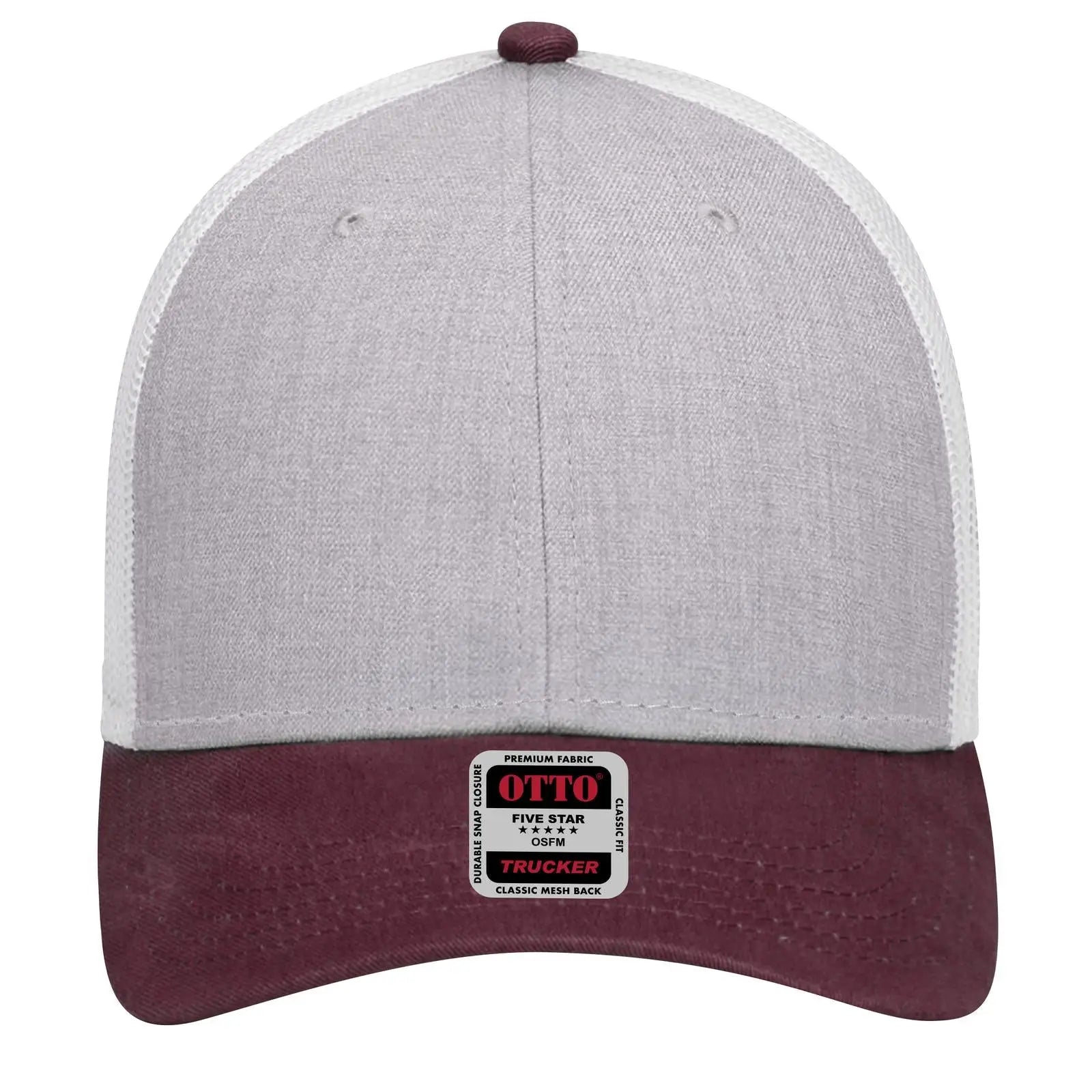 OTTO 83-1239 6 Panel Low Profile Mesh Back Trucker Cap - Maroon/HeatherGray/White - Maroon/HeatherGray/White / 6 1/2’’