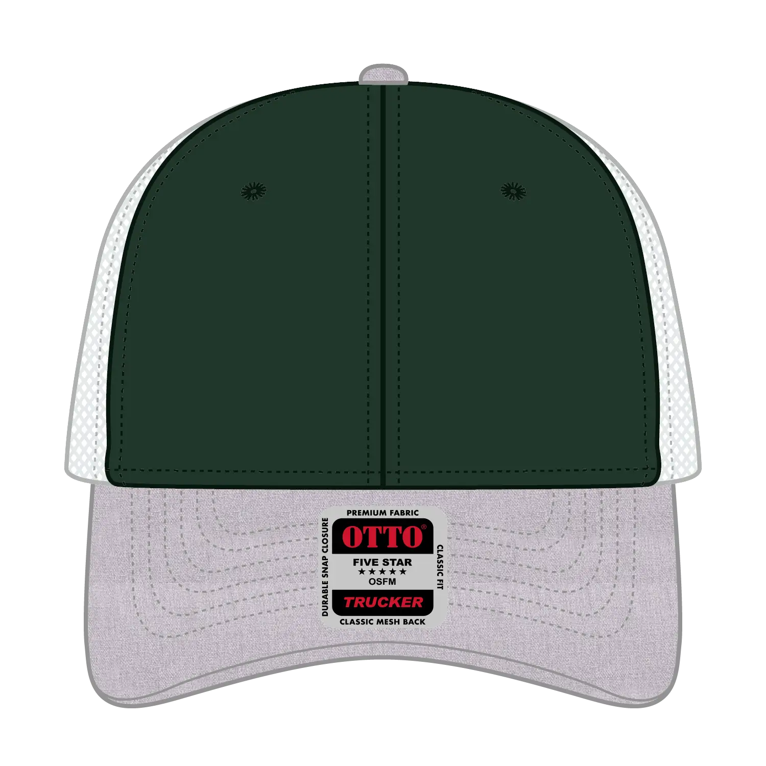 OTTO 83-1239 6 Panel Low Profile Mesh Back Trucker Cap - HeatherGray/DarkGreen/White - HeatherGray/DarkGreen/White / 6