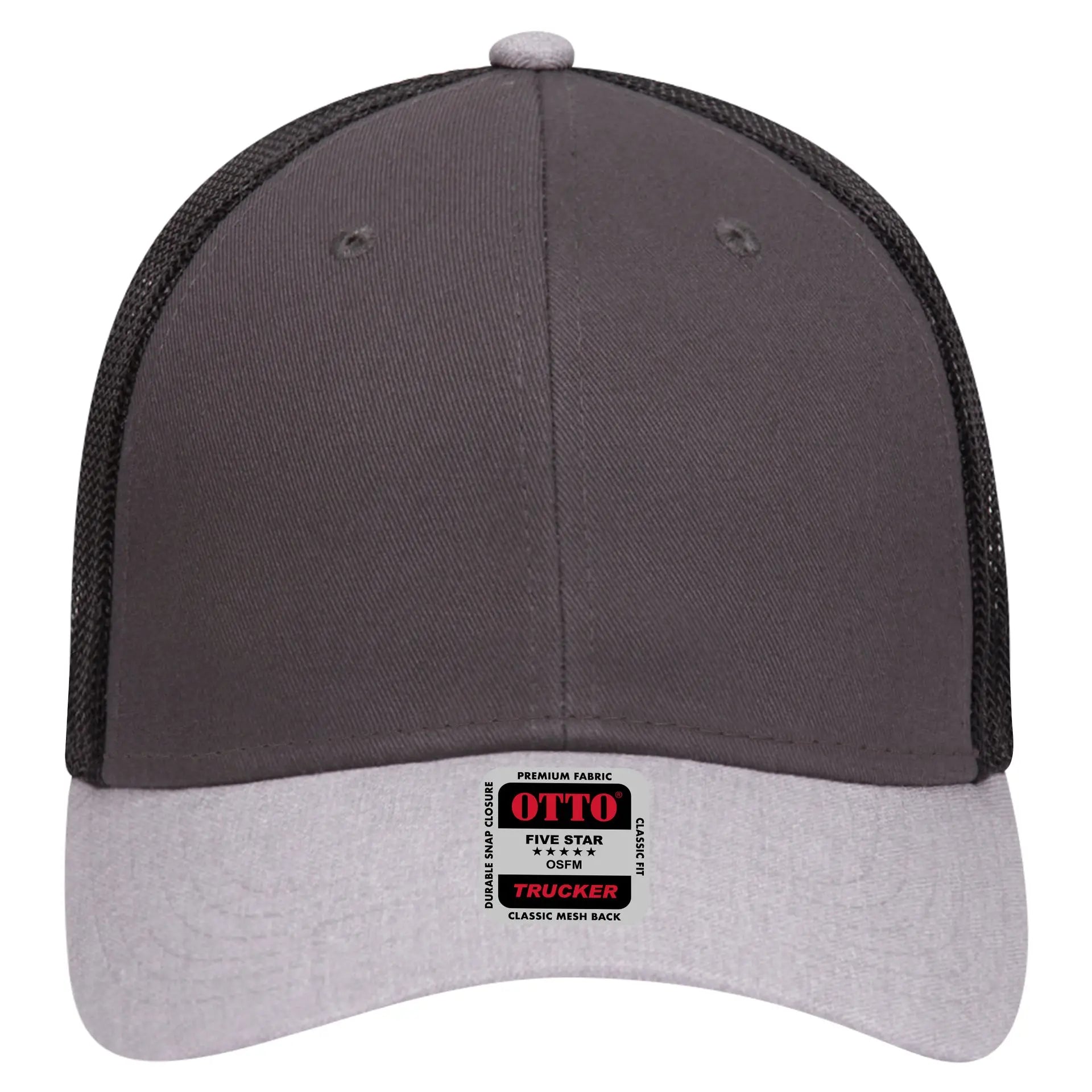 OTTO 83-1239 6 Panel Low Profile Mesh Back Trucker Cap - Ht.Gray/Char.Gray/Blk - Ht.Gray/Char.Gray/Blk / 6 1/2’’ - 7