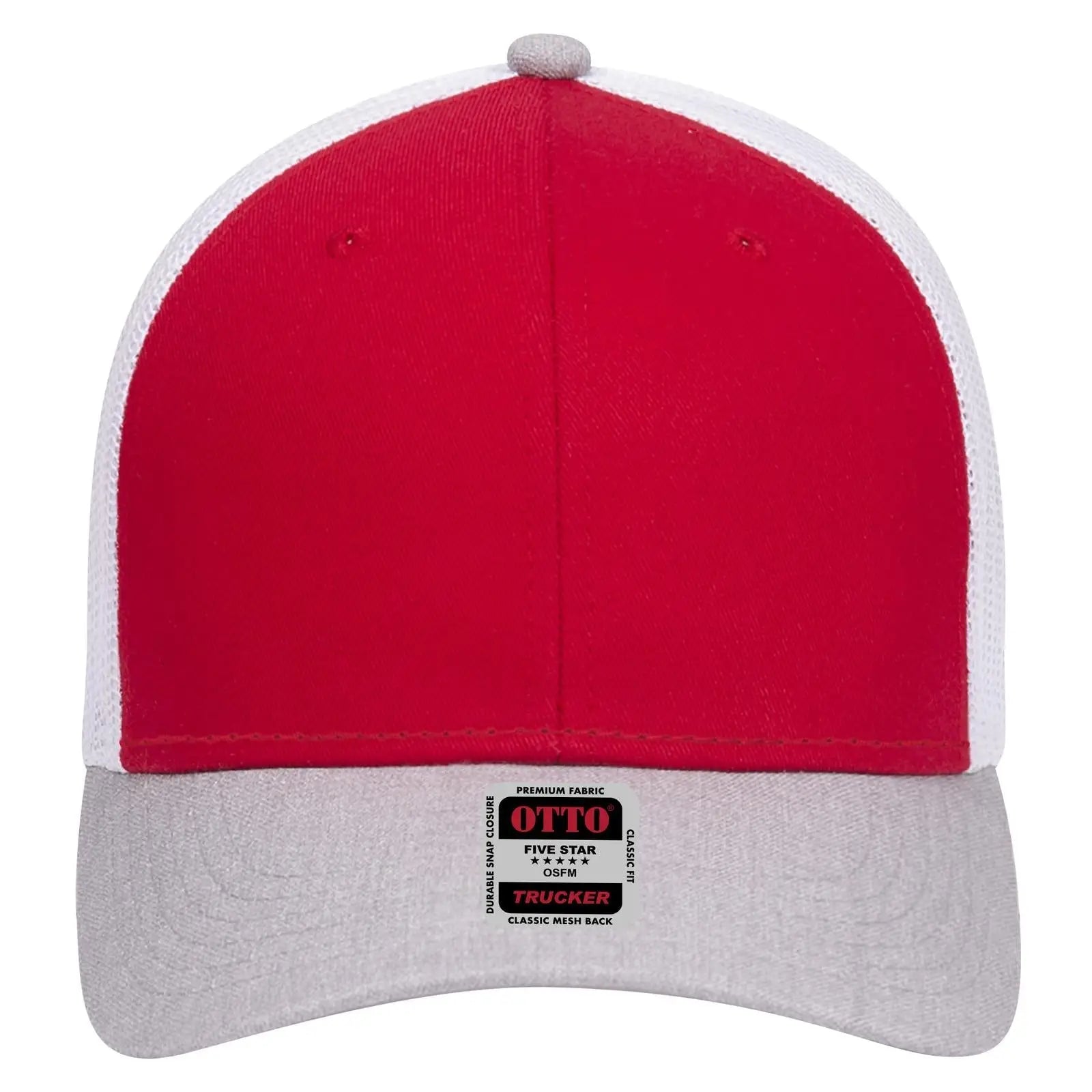 OTTO 83-1239 6 Panel Low Profile Mesh Back Trucker Cap - HeatherGray/Red/White - HeatherGray/Red/White / 6 1/2’’ - 7