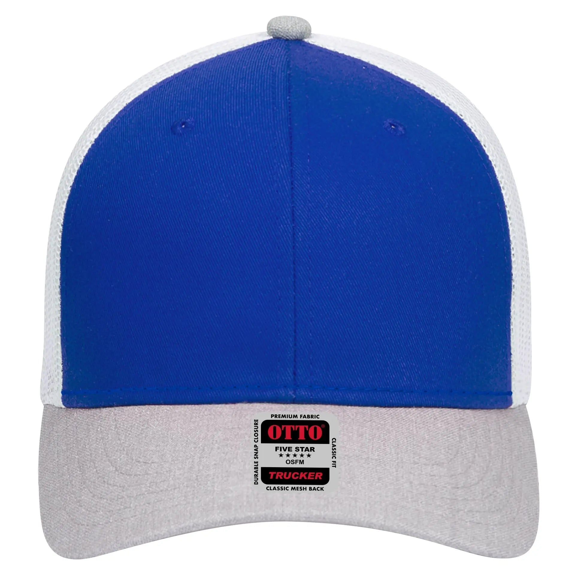 OTTO 83-1239 6 Panel Low Profile Mesh Back Trucker Cap - HeatherGray/Royal/White - HeatherGray/Royal/White / 6 1/2’’