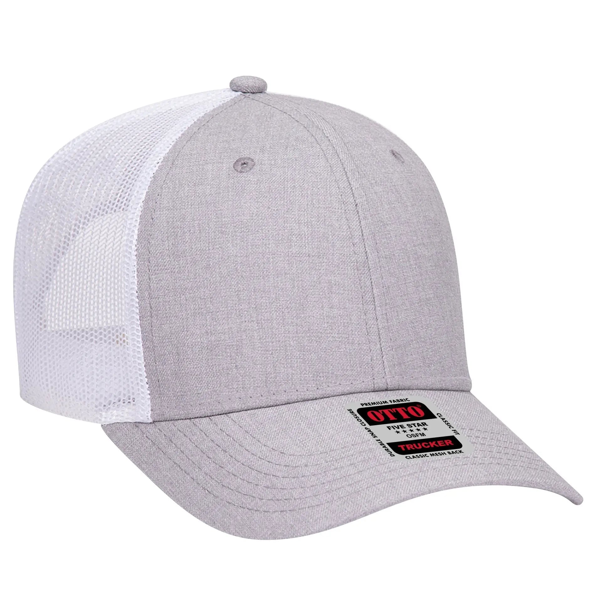 OTTO 83-1239 6 Panel Low Profile Mesh Back Trucker Cap - HeatherGray/HeatherGray/White - HeatherGray/HeatherGray/White